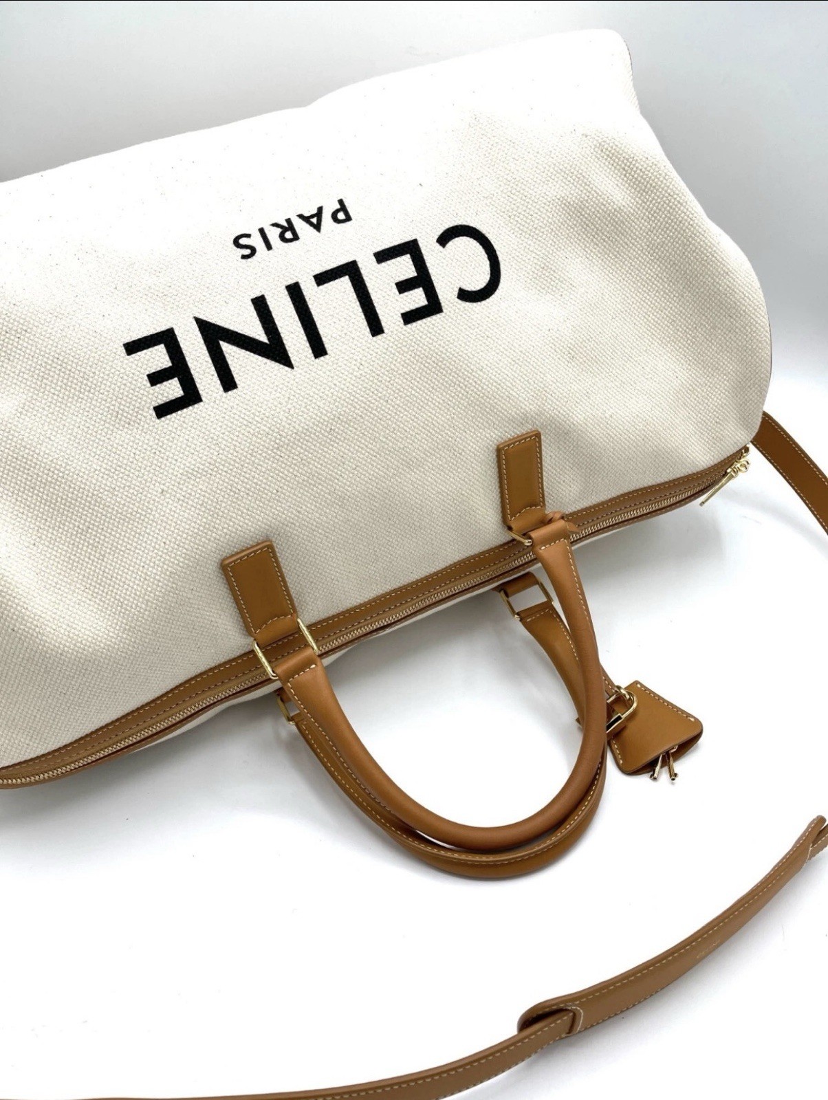 Celine Canvas Logo XL Boston Bag 50 w/ Strap