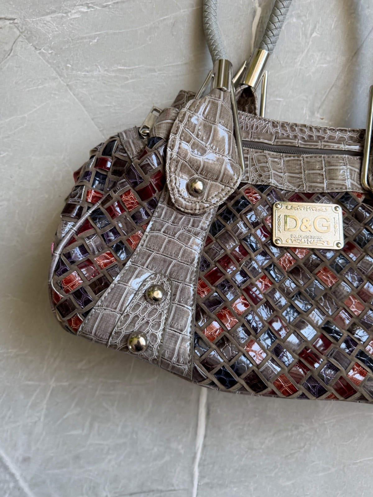 Vintage Dolce & Gabbana Lacquered Woven Shoulder Bag Y2K