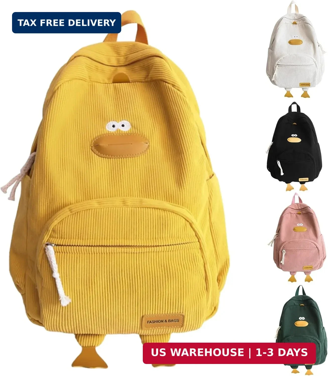 Duck Cute Backpack, Large Capacity Cute Funny Aesthetic Kawaii Corduroy Mochila