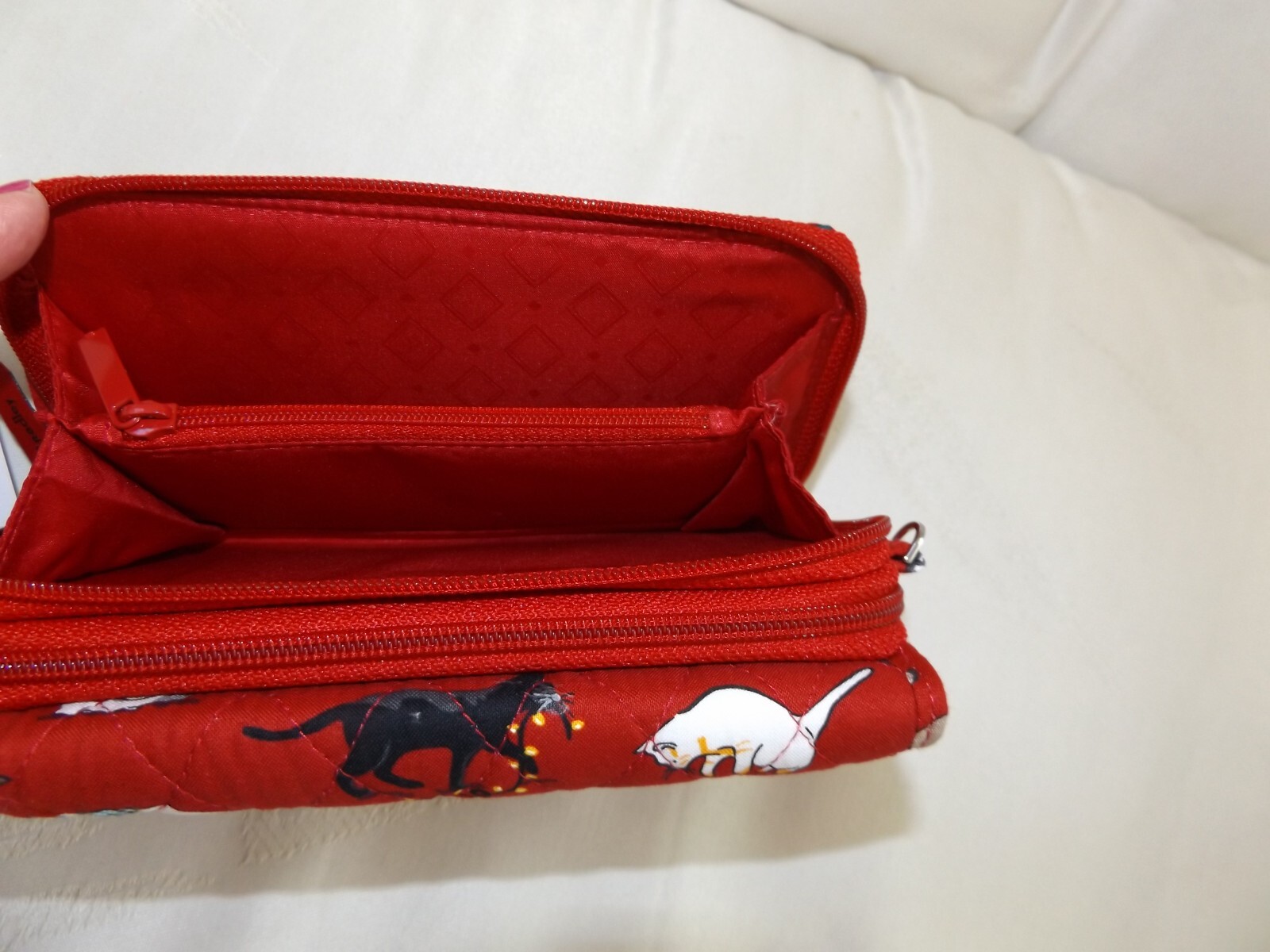 VERA BRADLEY 3 in 1 Crossbody Wristlet Red Holiday Cats Meow Siamese White NWT