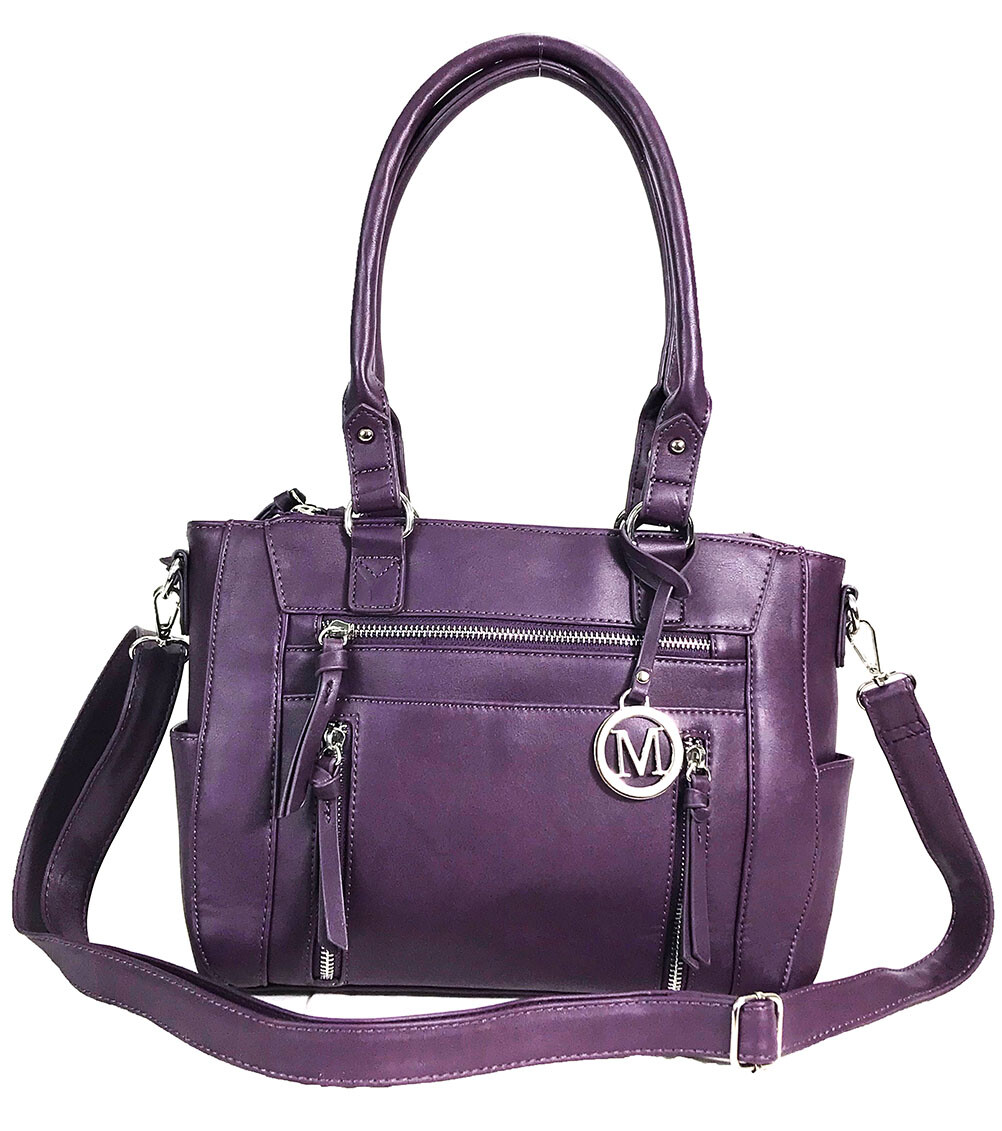 Medium CCW Bag Multi-Zipper Faux Leather Concealed Carry Purse Purple BGUN688-PP