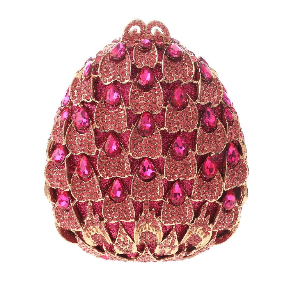 Gold Tone Alloy Metal Crystal Rhinestone Clutch Evening Bag HB6279-FUS