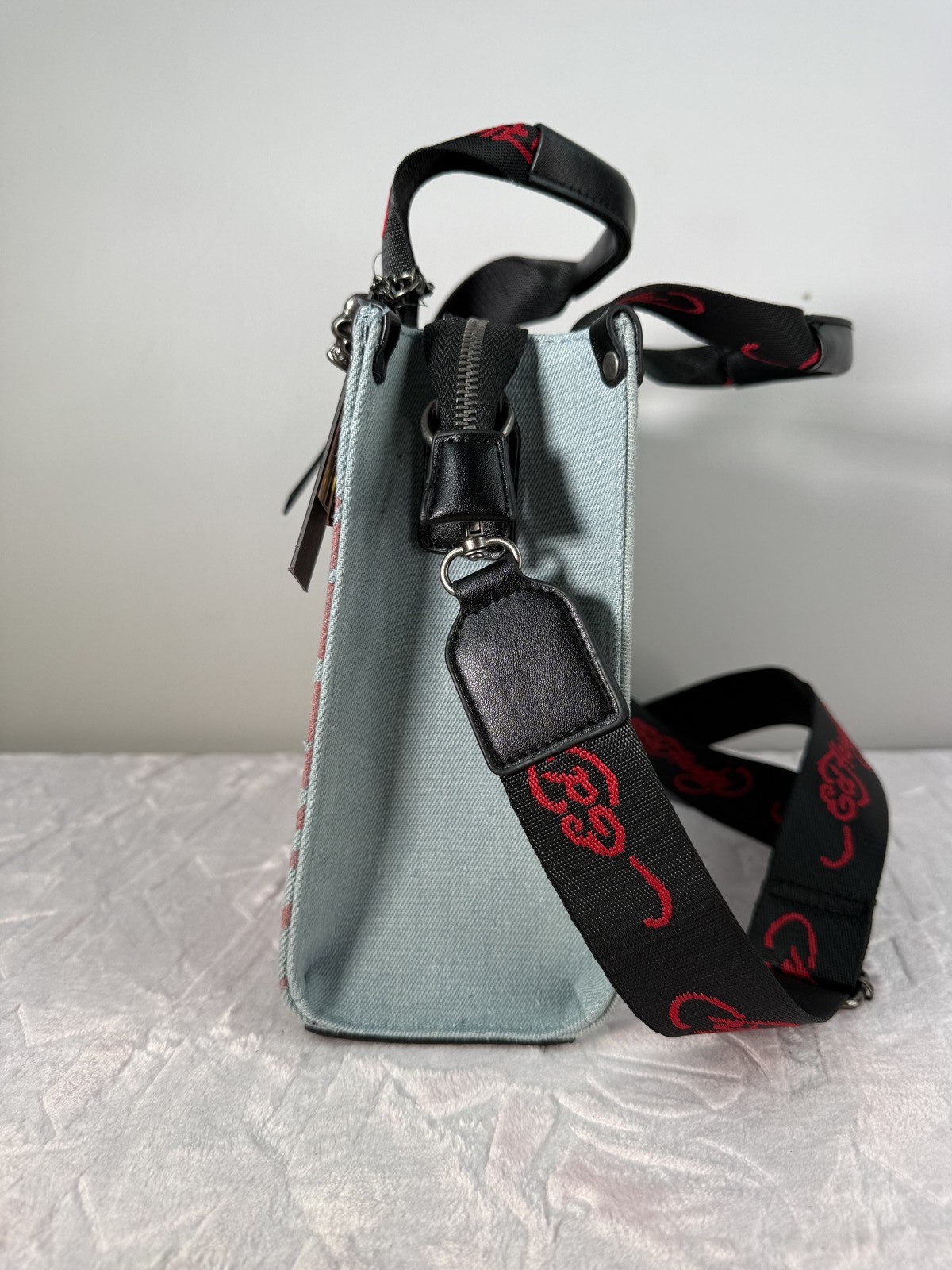 Ed Hardy crossbody bag denim blue tattoo print