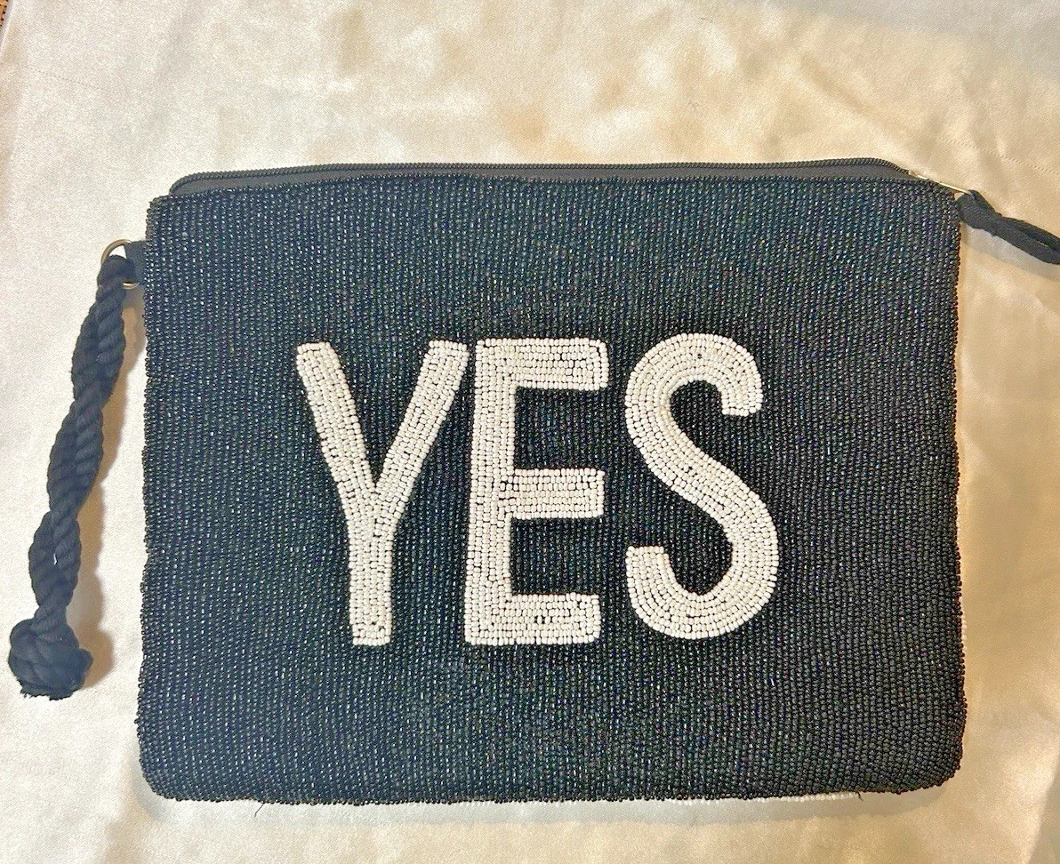 Nouer Japan Reversible YES NO Beaded Clutch Statement Evening Bag