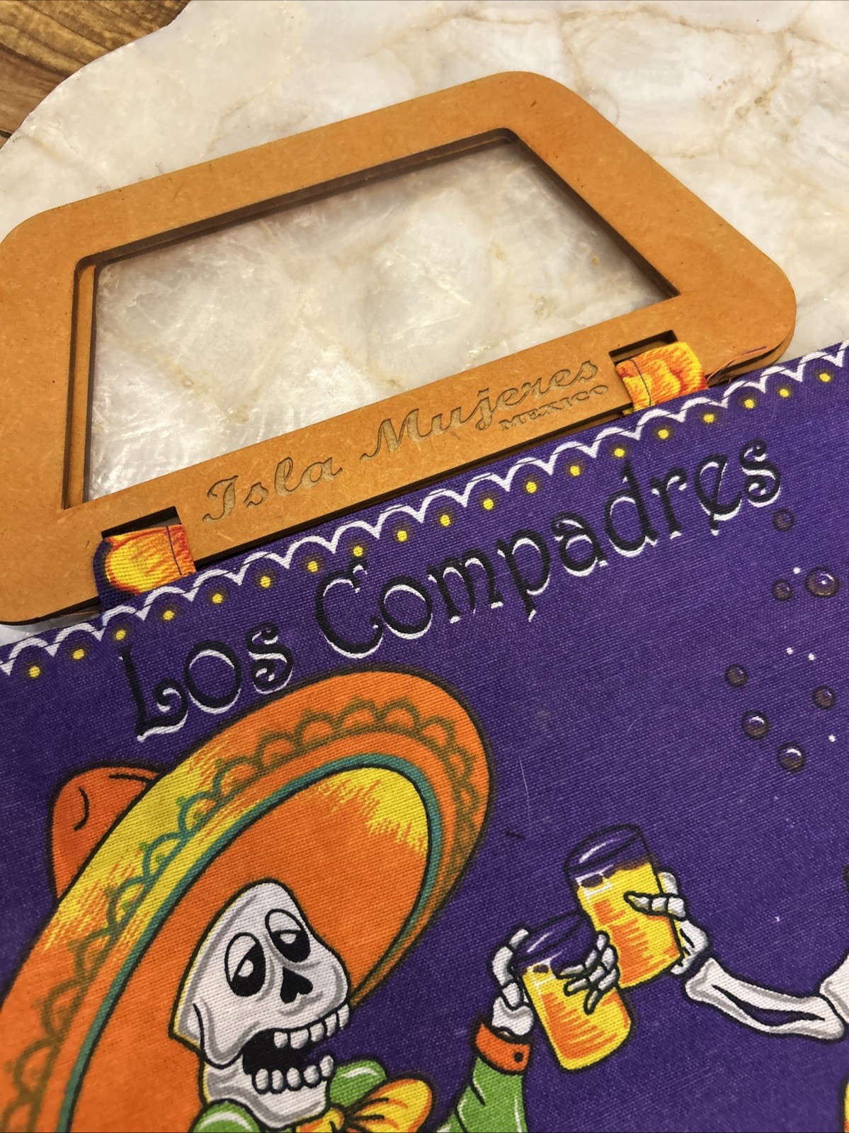 Isla Mujeres Mexico Dia de los Muertos Day of the Dead Tote Purse Fabric/Wood