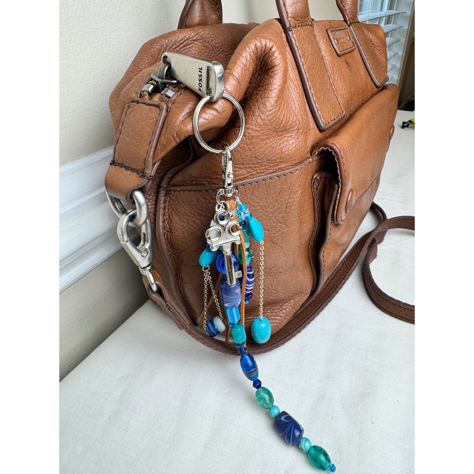 Fossil Brown Glove Tan Leather Blake Satchel Crossbody Bag Purse Distressed