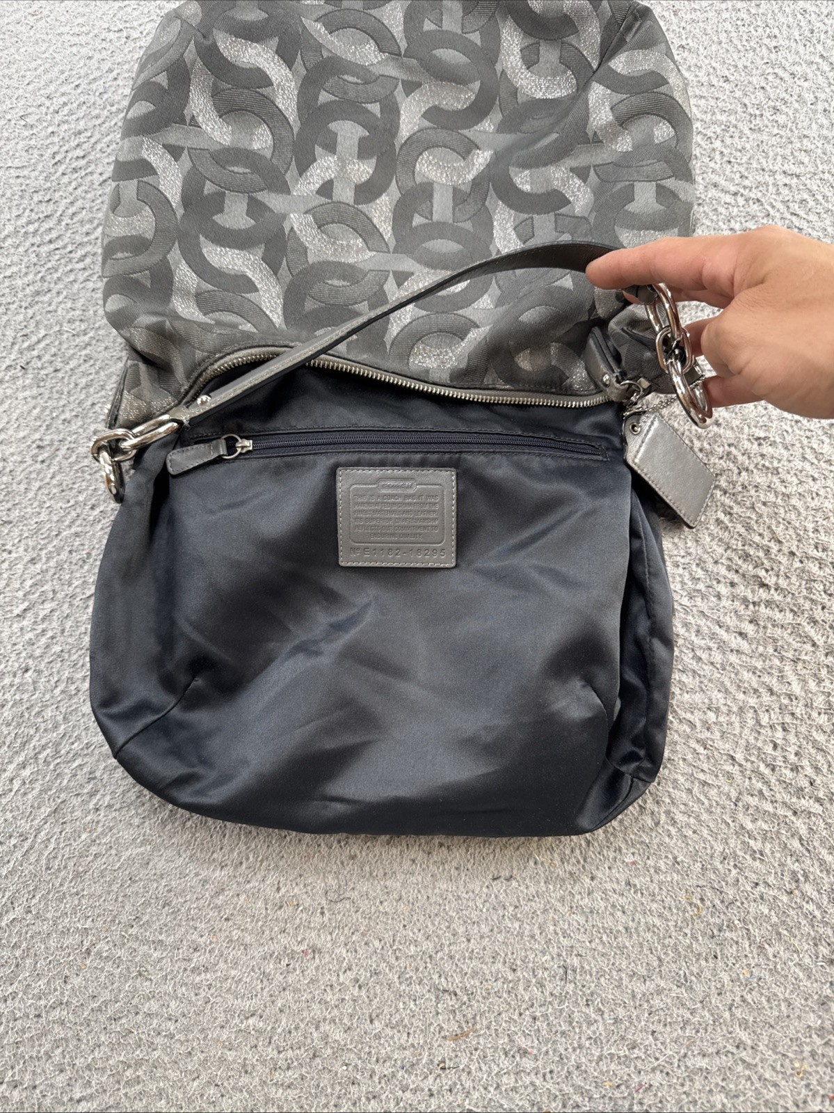 Coach Kristin Op Art Sateen Hobo Shoulder Crossbody Bag Silver Grey 18295 READ