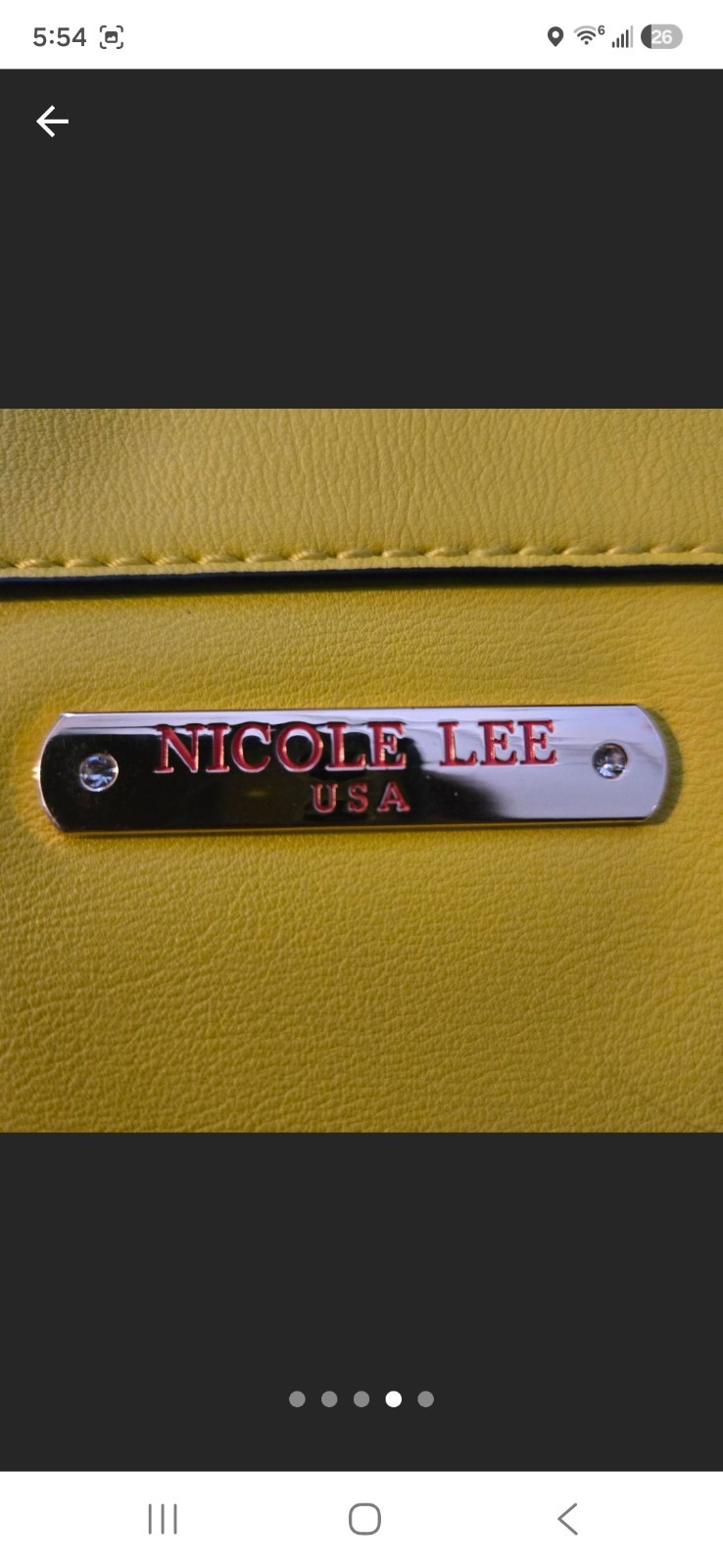 Nicole Lee Yellow Shoulder Bag Zip Closure Polka Dot Lining Inner Pockets