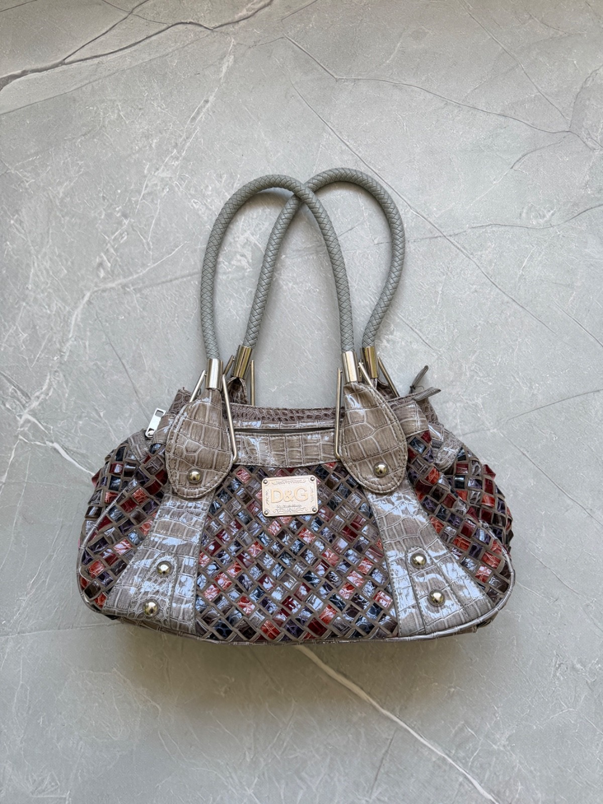 Vintage Dolce & Gabbana Lacquered Woven Shoulder Bag Y2K