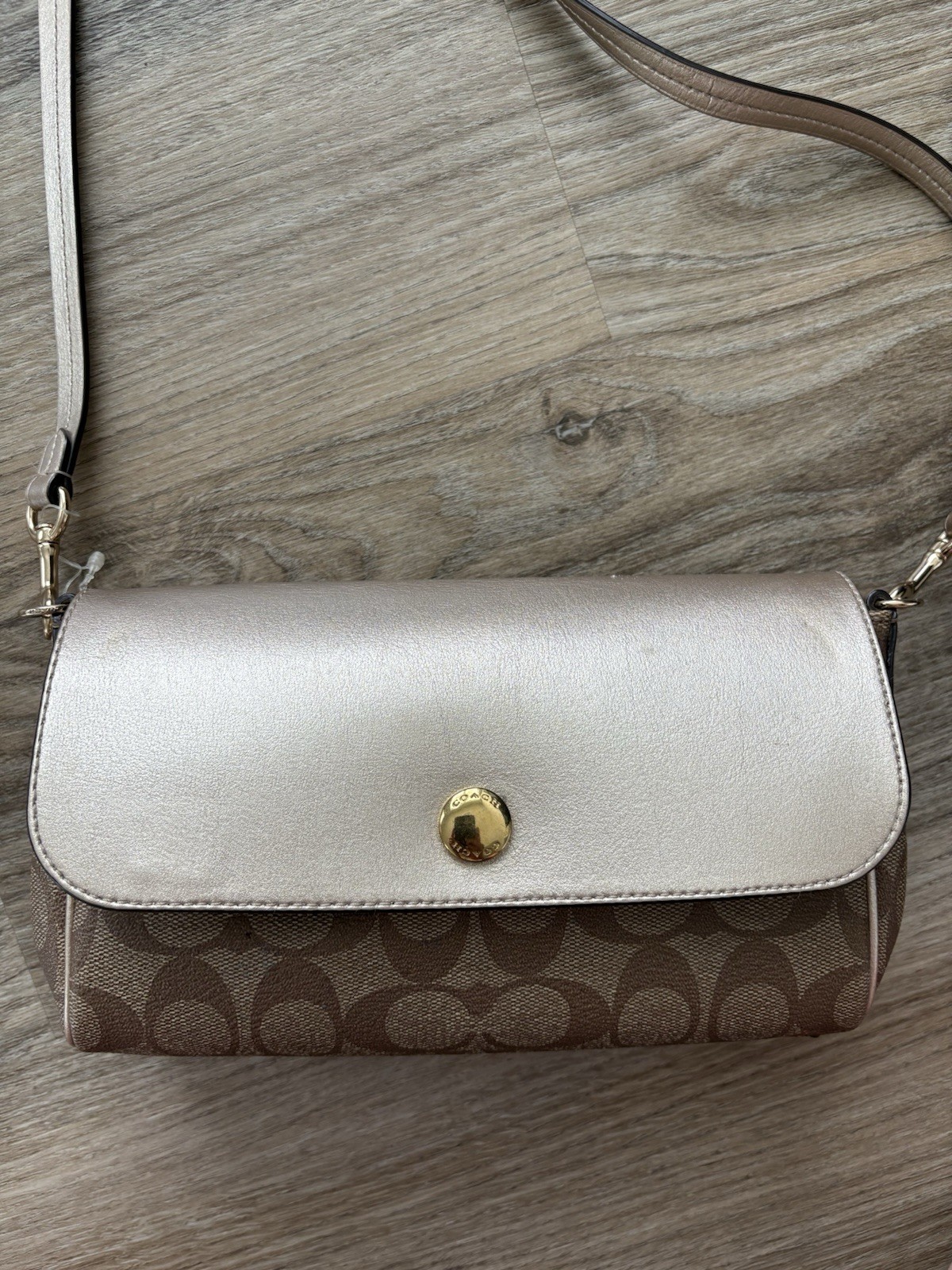 Coach Signature Logo Pink/Brown Reversible Flap Crossbody Bag