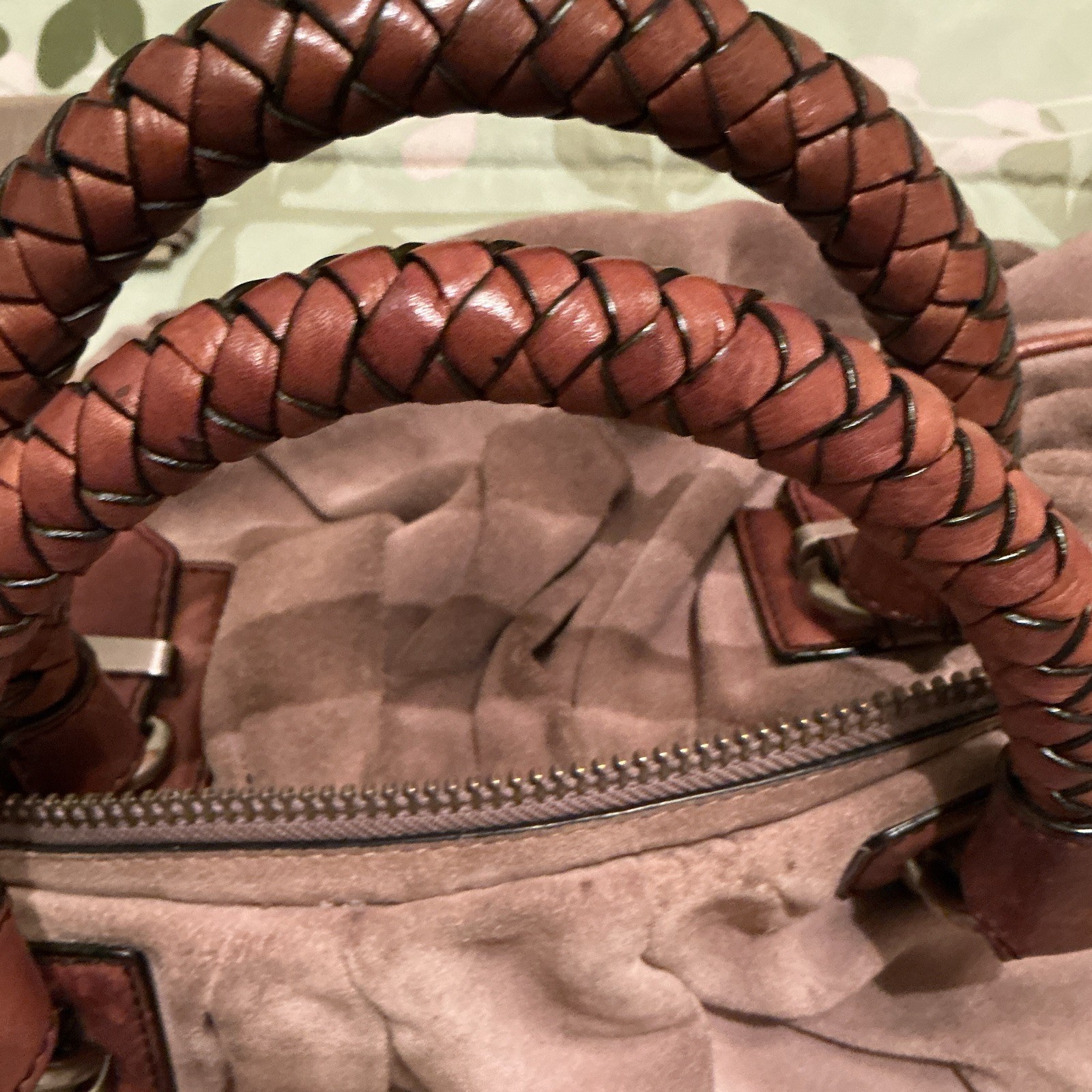 Banana Republic beautiful suede handbag taupe braided handle needs cleaning
