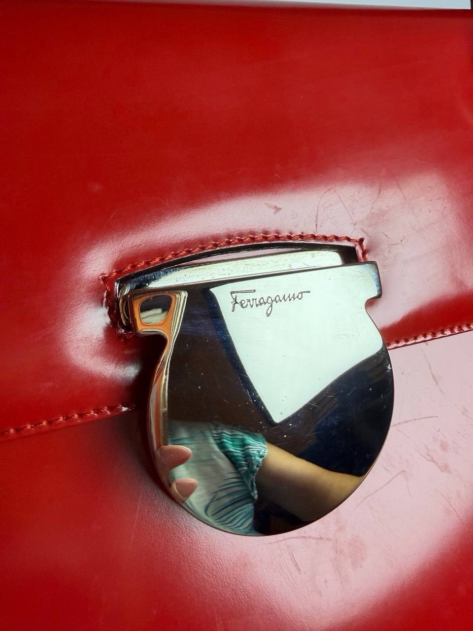 Salvatore Ferragamo Vala Gancini Clasp Red Patent Leather HandBag