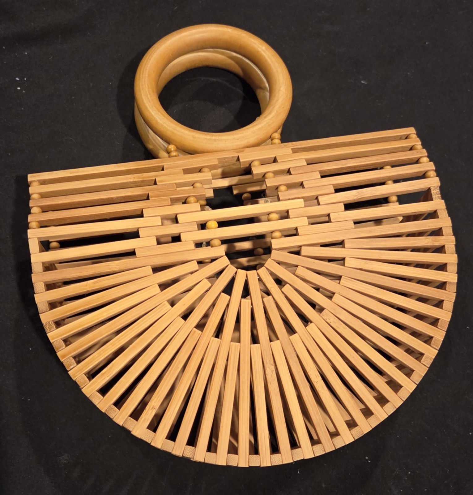 Vintage Bamboo Cage Handbag Purse Round Handles Boho Retro