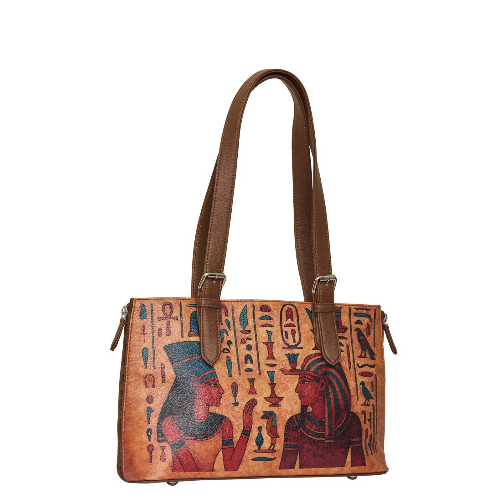 Egyptian Printed Vegan Leather Shoulder Tote Bag for Women – Ladies Top Handle