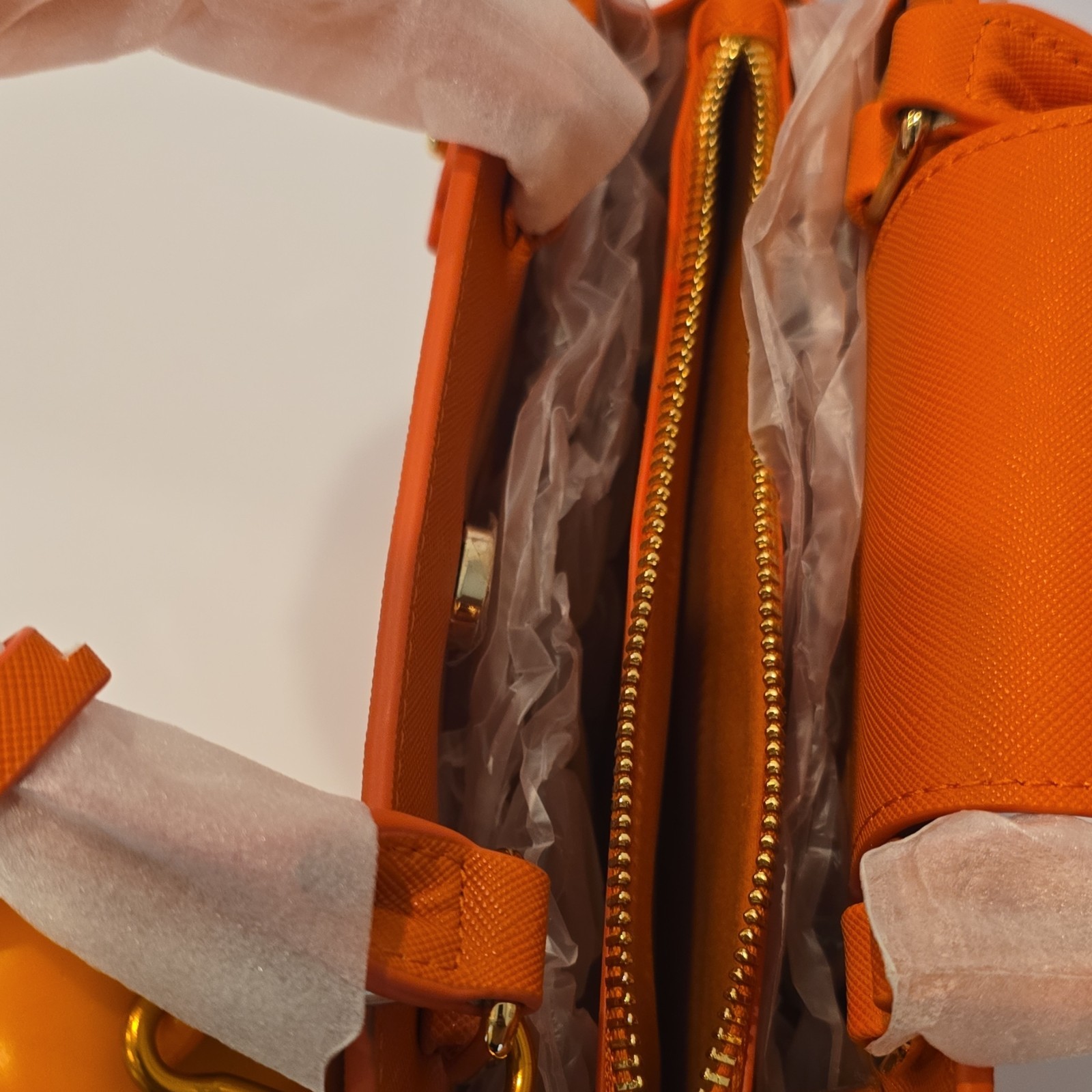 sbtpg Orange Zip Satchel Top Handle Bag w/ Bag Charm, Hangtag, Inner Pockets