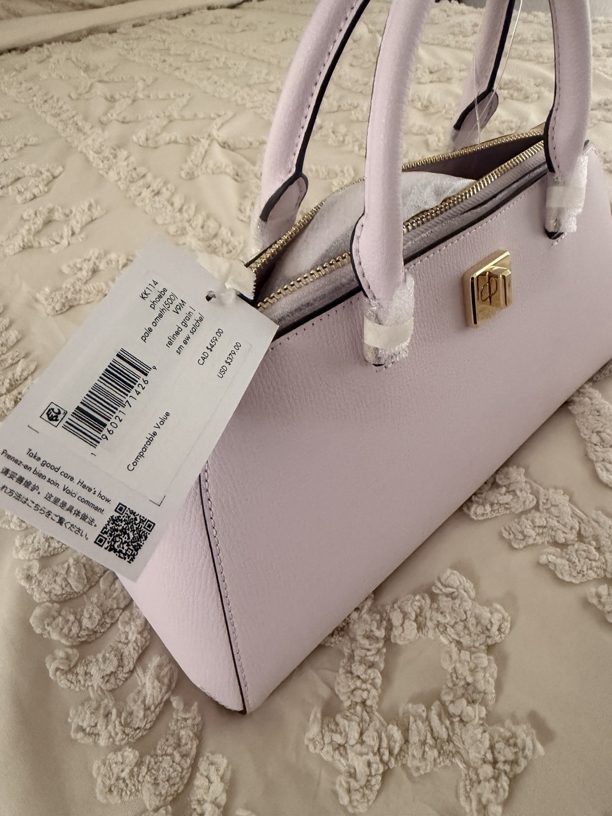 kate spade new york Purple Top Handle Satchel Zip Lined, Detachable Strap