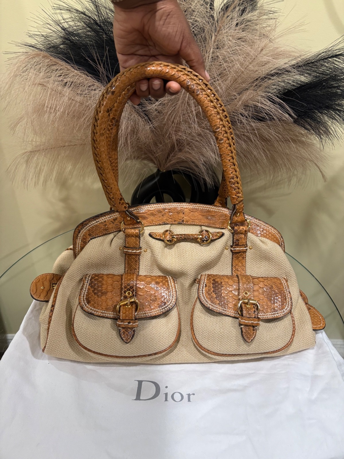 christian dior handbag vintage python