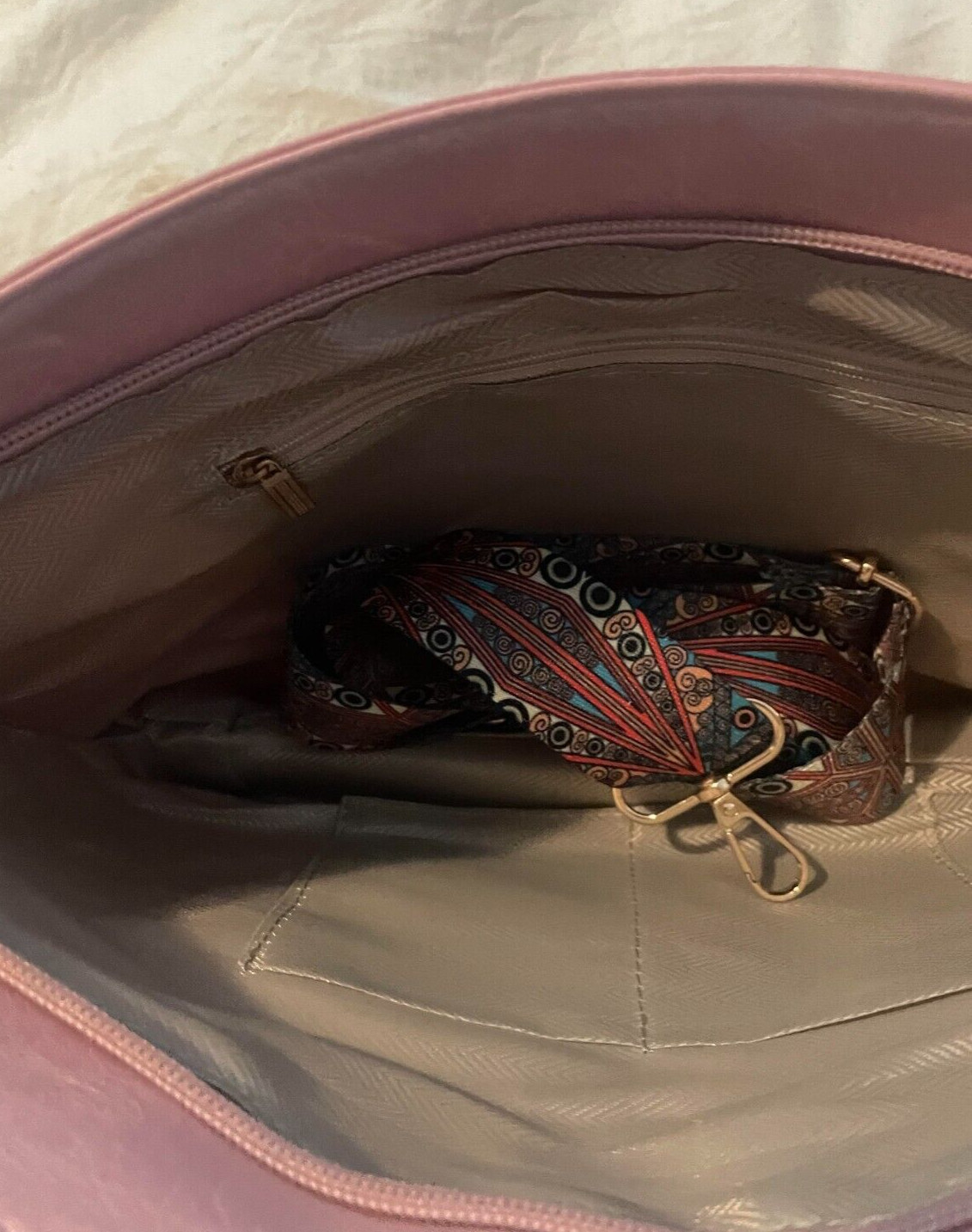 Pink Purse With Colorful Strap