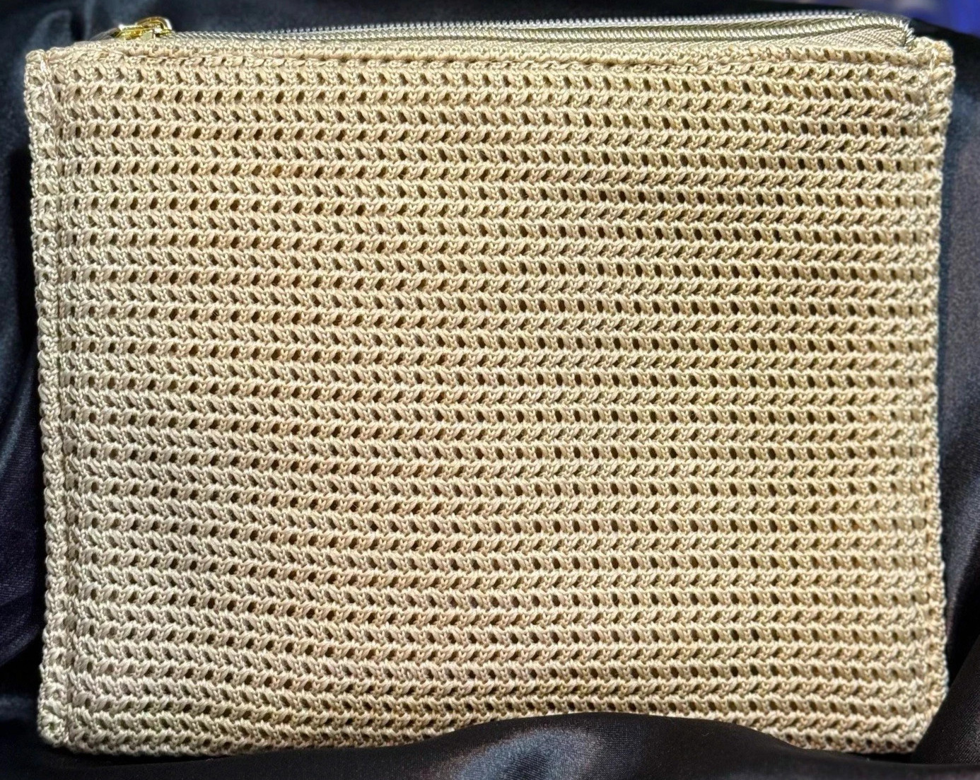 Yves Saint Laurent YSL Beaute flat Pouch woven beige travel Case toiletry Bag