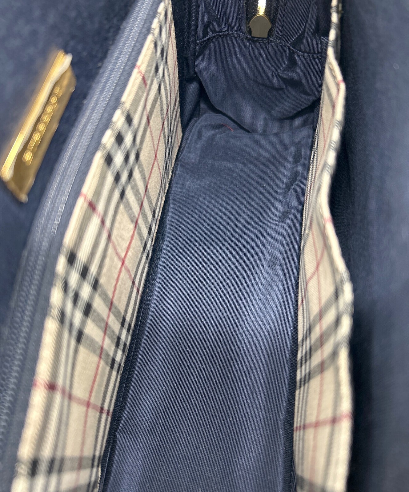 BURBERRY Handbag Navy Nova Check Lining With Logo Plate From Japan