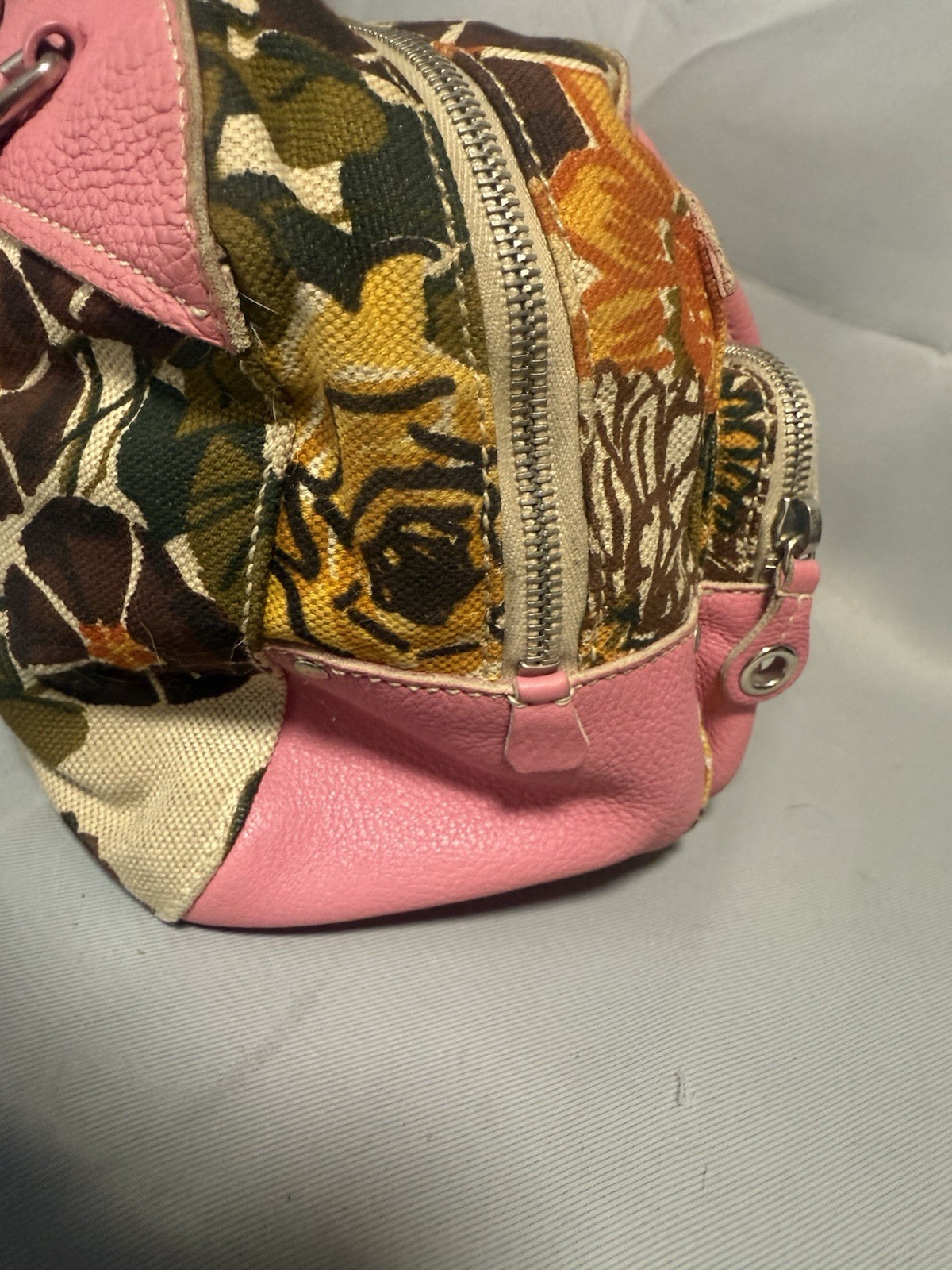 The Original CAR SHOE Hobo PINK Leather Purse PRADA Floral Canvas Bag CAR-SHOE