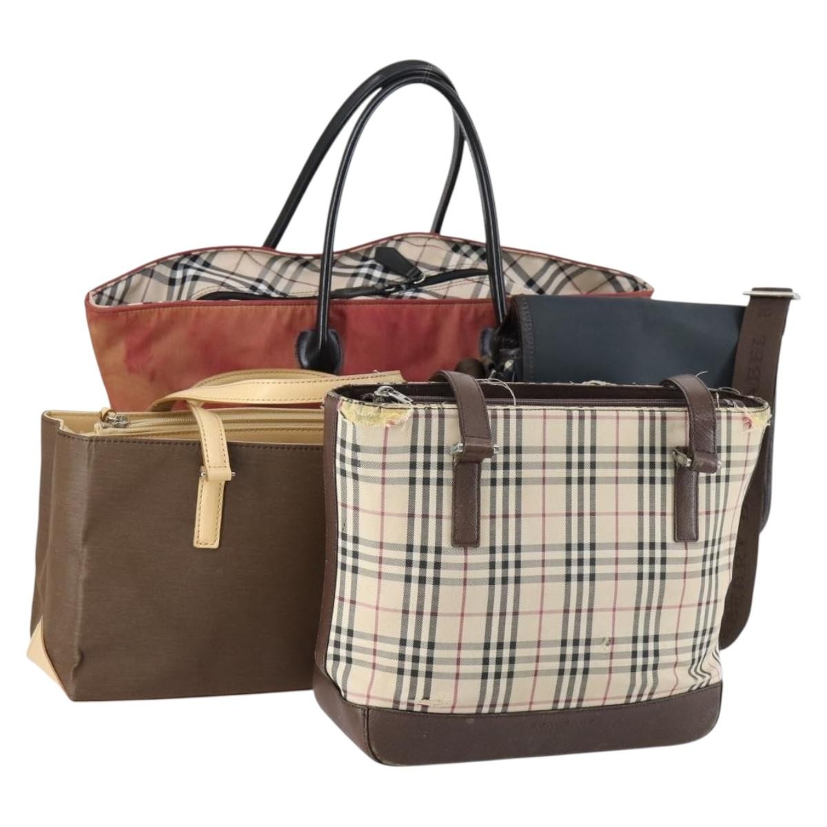 BURBERRY Nova Check Shoulder Bag Nylon Canvas 4 Set Beige Brown black Auth 1…