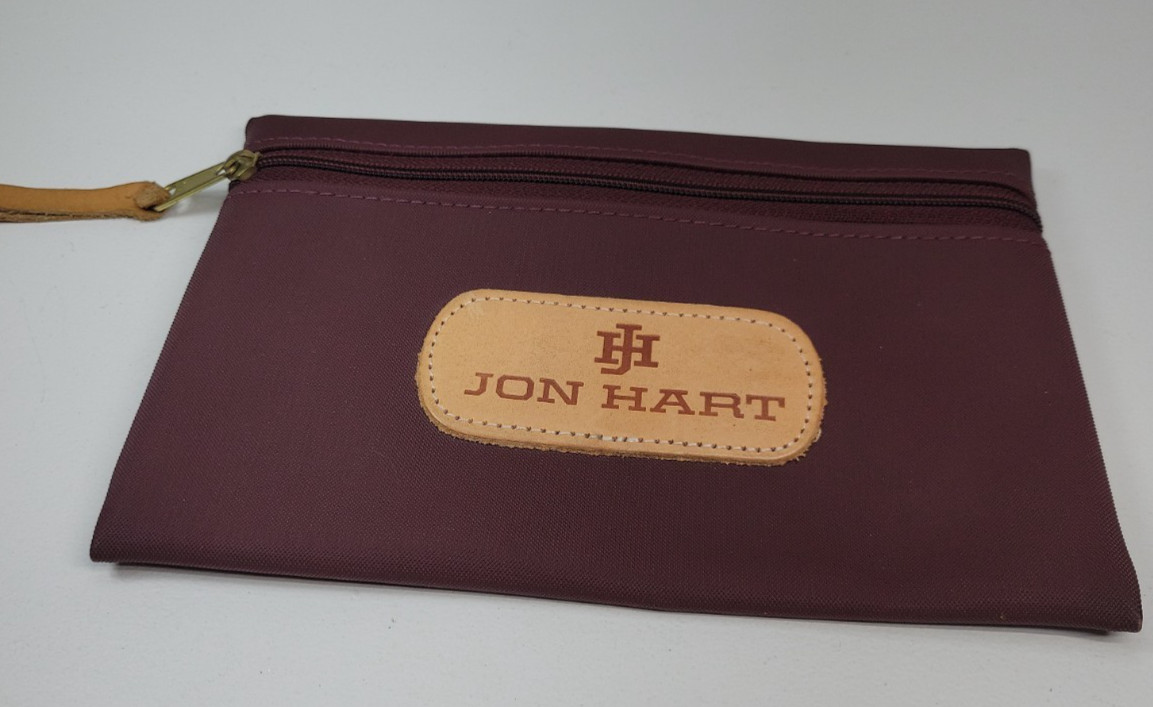 Jon Hart 8.5″ X 5.5″ Brown Coated Canvas Leather Trim Cosmetic Bag Pouch