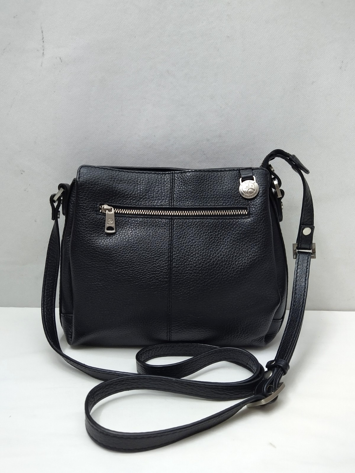 Adax Black Pebbled Leather Zipper Closure Crossbody Bag