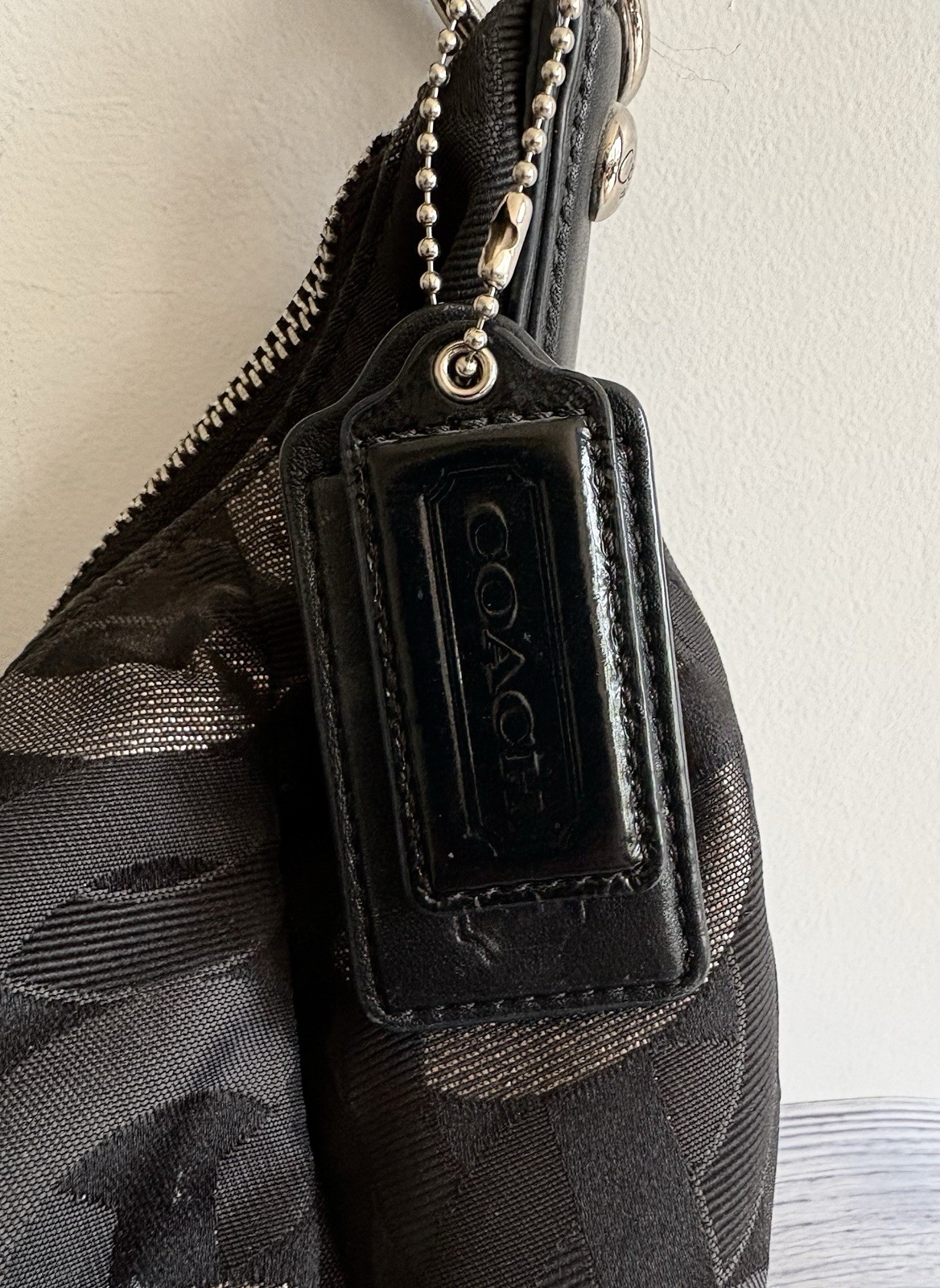 Coach Kristin Op Art Pushlock Hobo Bag E18295 Black Gray W/ Shoulder Strap