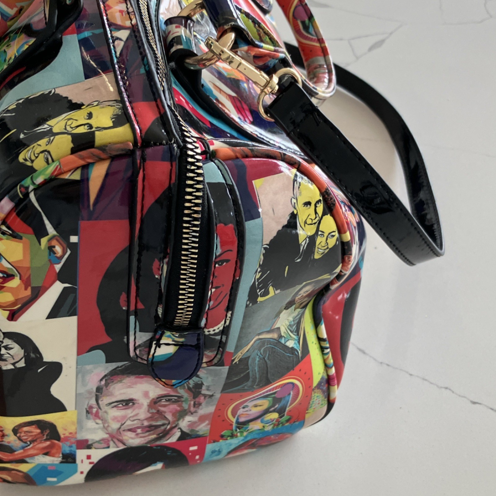 Multicolor Graphic Print Satchel with Gold Hardware & Top Handle for Women