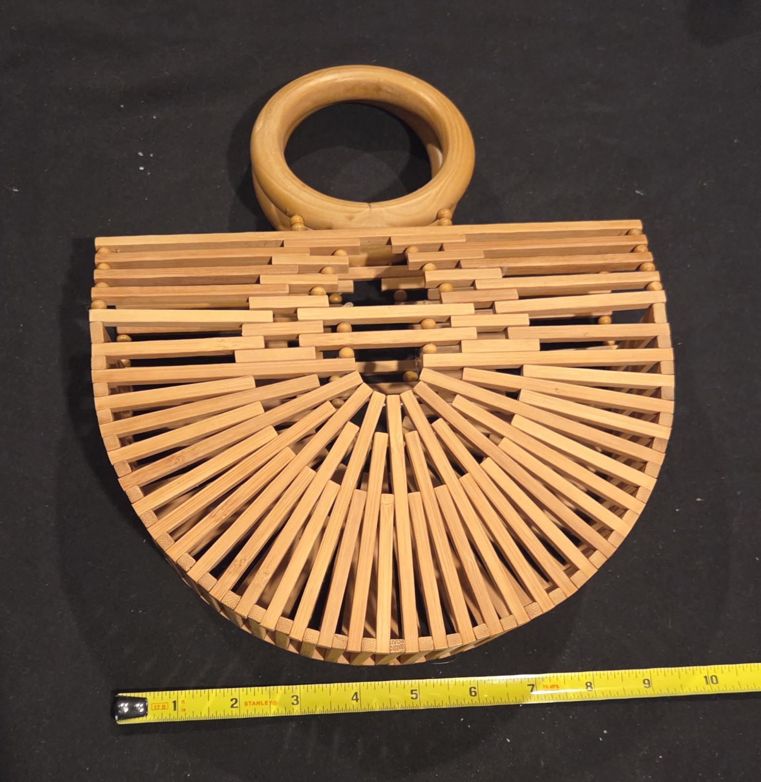 Vintage Bamboo Cage Handbag Purse Round Handles Boho Retro