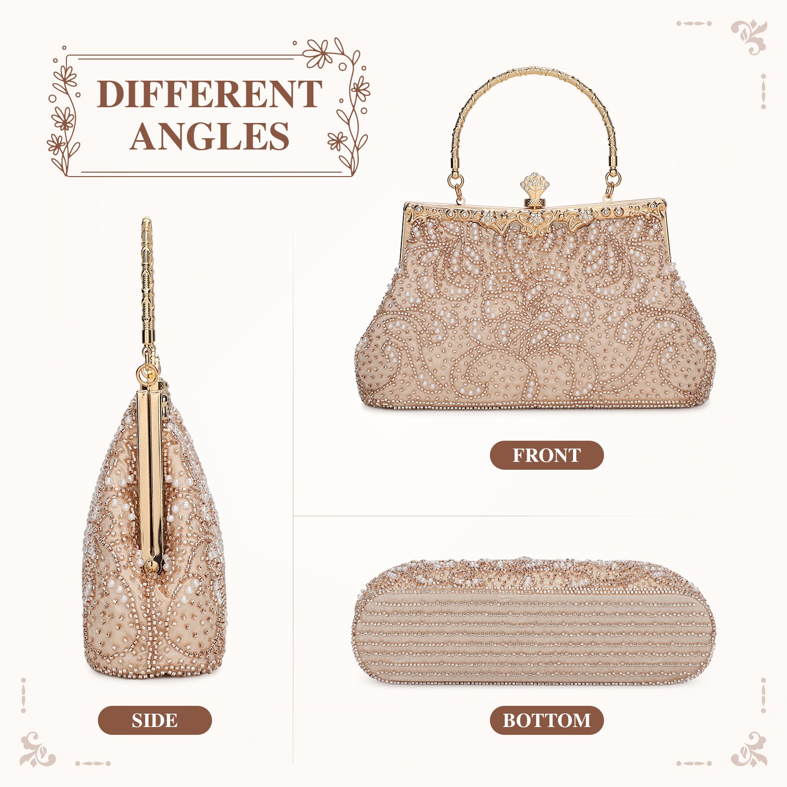 Vintage Beaded Clutch Evening Bags Women Formal Bridal Wedding Clutch Purse Bag