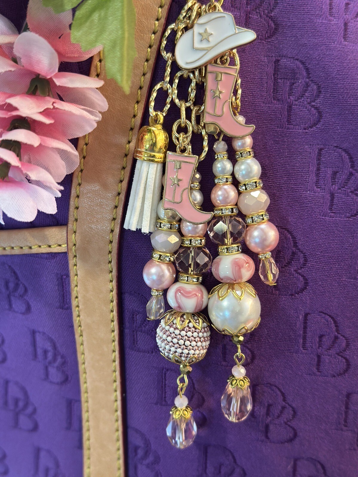 Original Handbag Jewelry Purse CHARM Lampwork Glass Beads Cowboy Hat And Boots