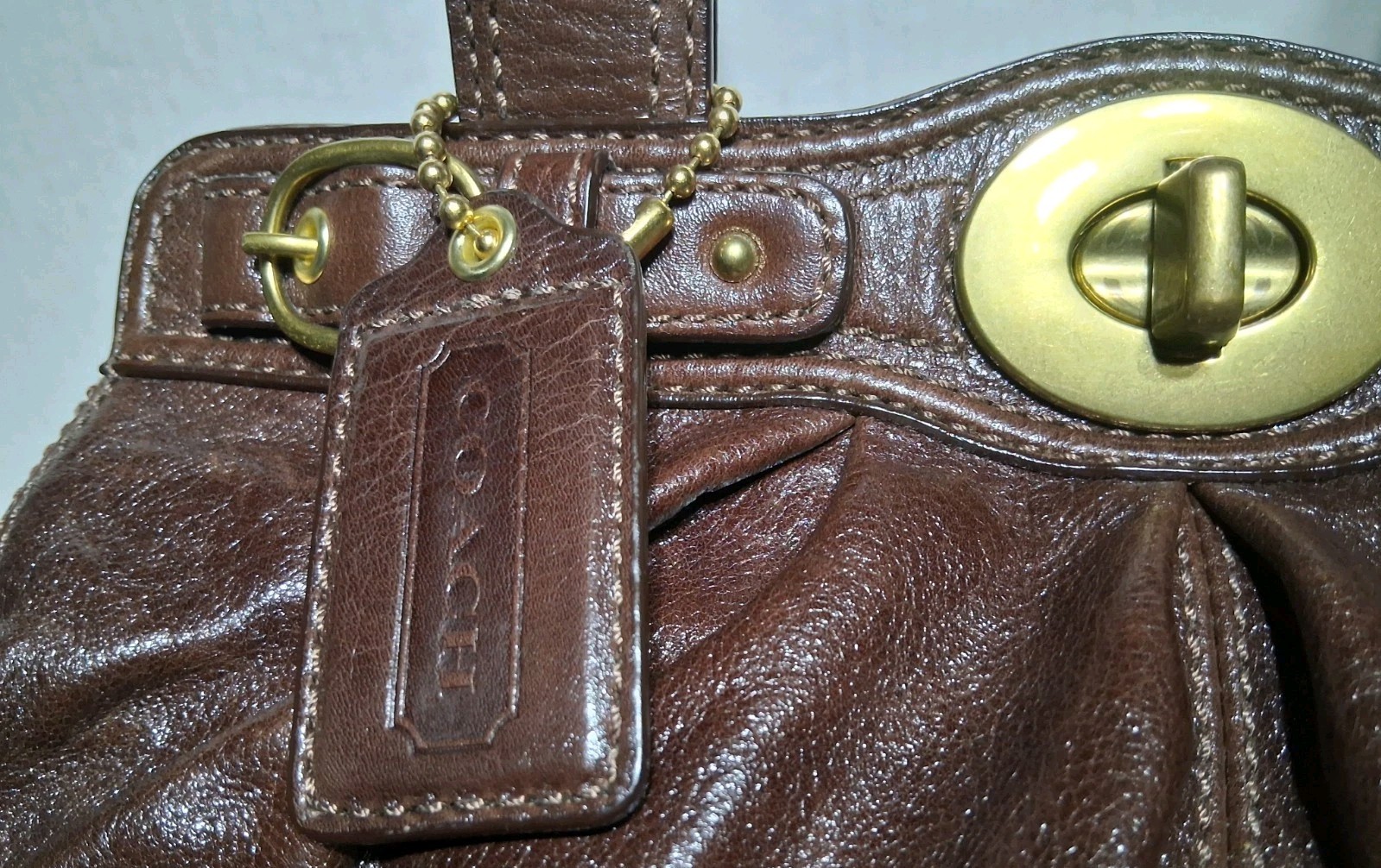 Coach Garnet Kristin Satchel Pleated Leather Turnlock Tote Bag Plum *Read Des