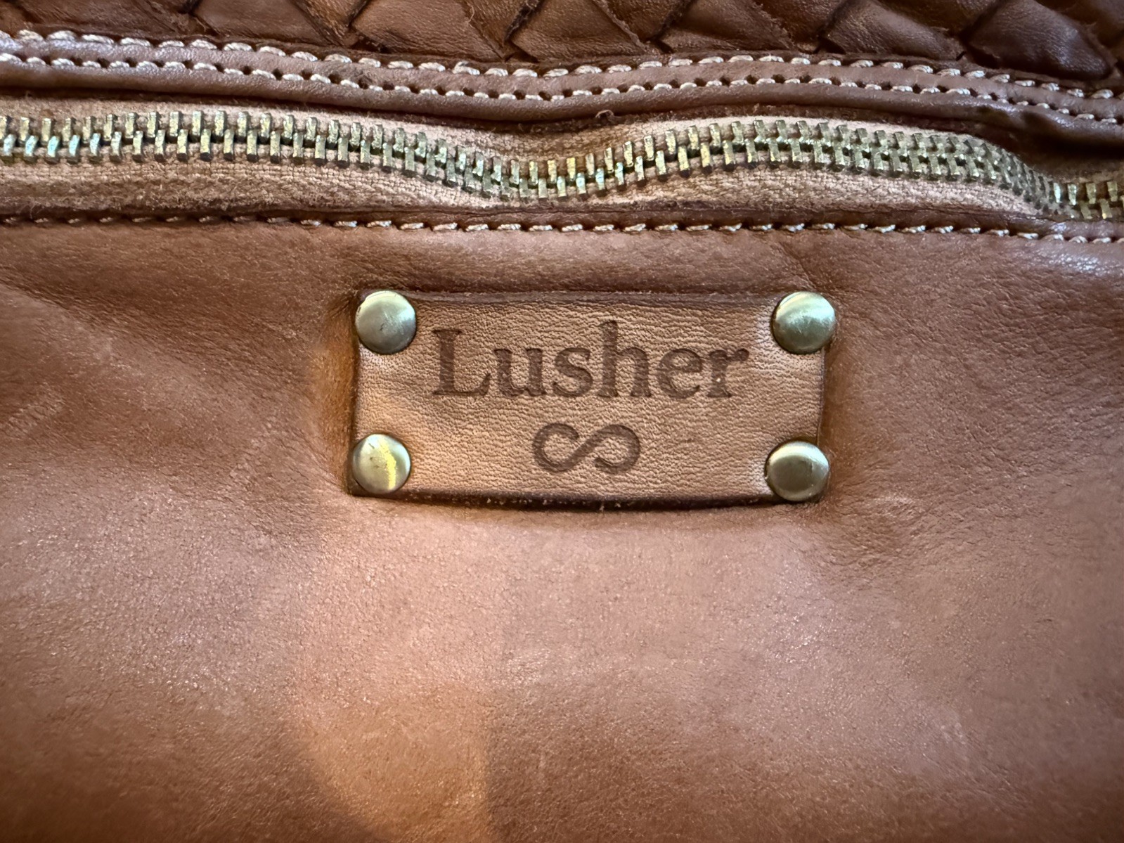 Lusher Italy Brown Woven Leather Crossbody Shoulder Bag Braided Flap Purse