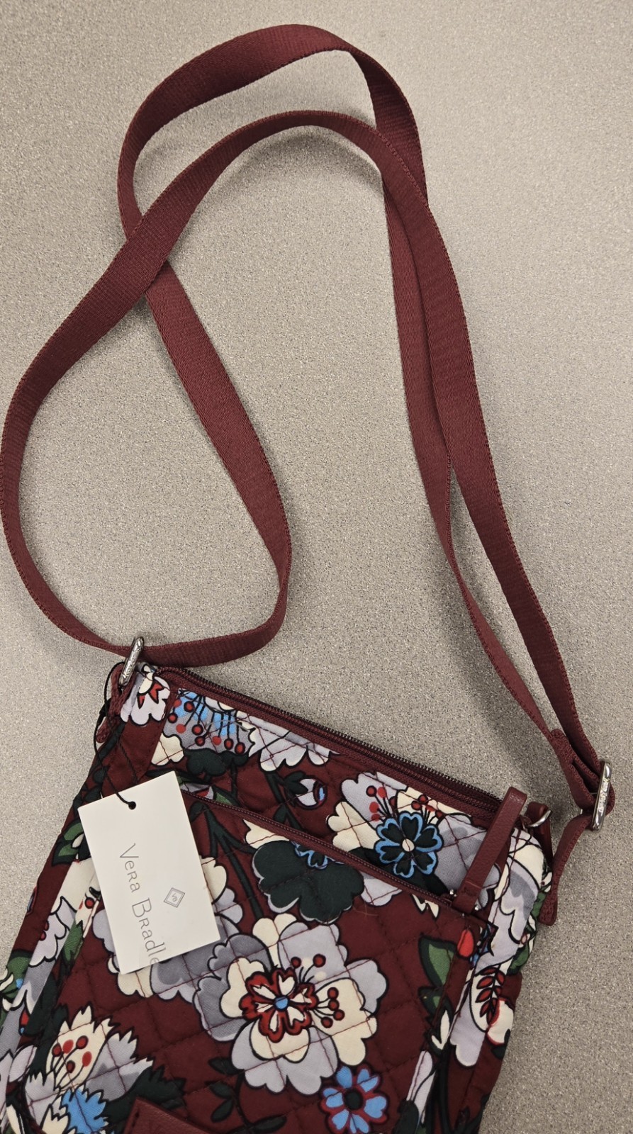Vera Bradley Iconic Hipster Crossbody Bag Bordeaux BloomsWith Id Coin Purse NWT