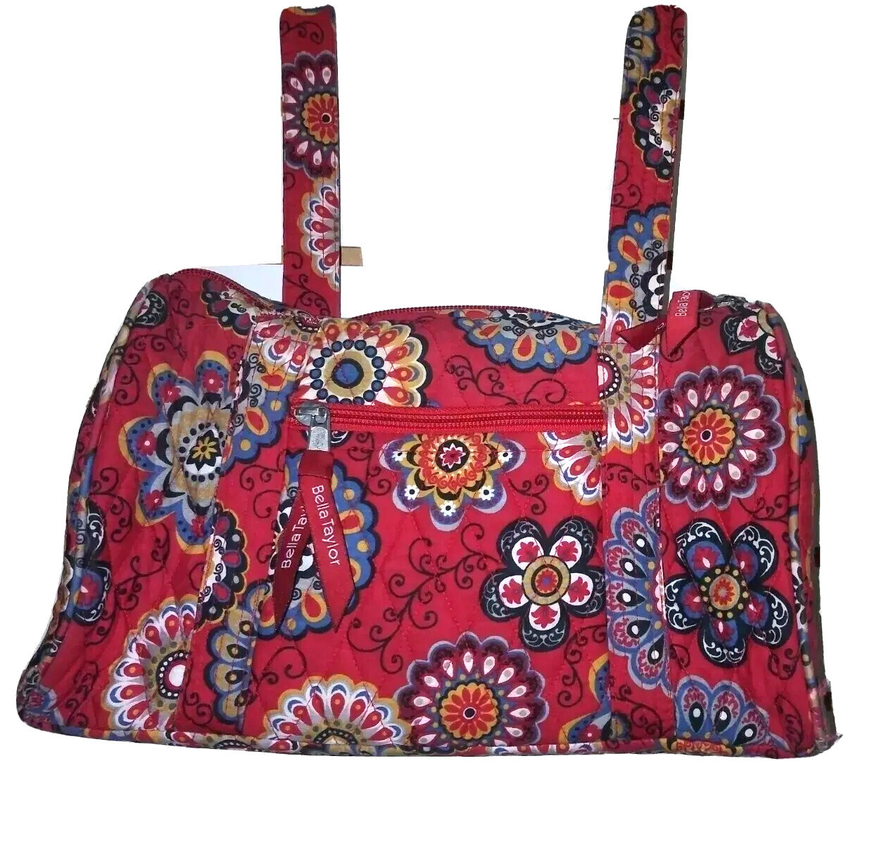 Bella Taylor Quilted Fabric Handbag Purse Crossbody Red Floral Long Strap Clean