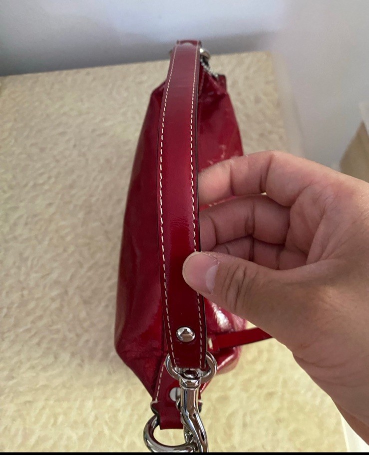 COACH Y2K Vintage Demi Mini Red Patent Leather Pleated Top Handle Bag F42828
