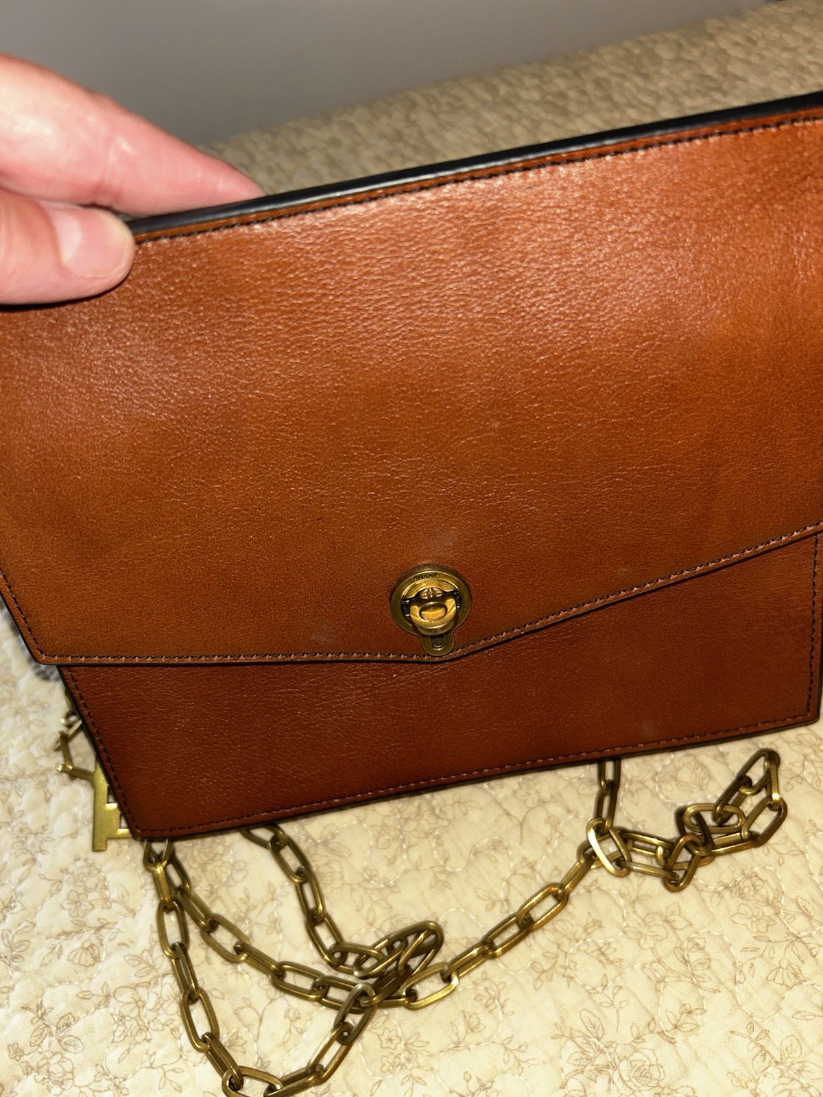 Dressy Fossil Cognac Brown Leather Shoulder Bag Purse Handbag