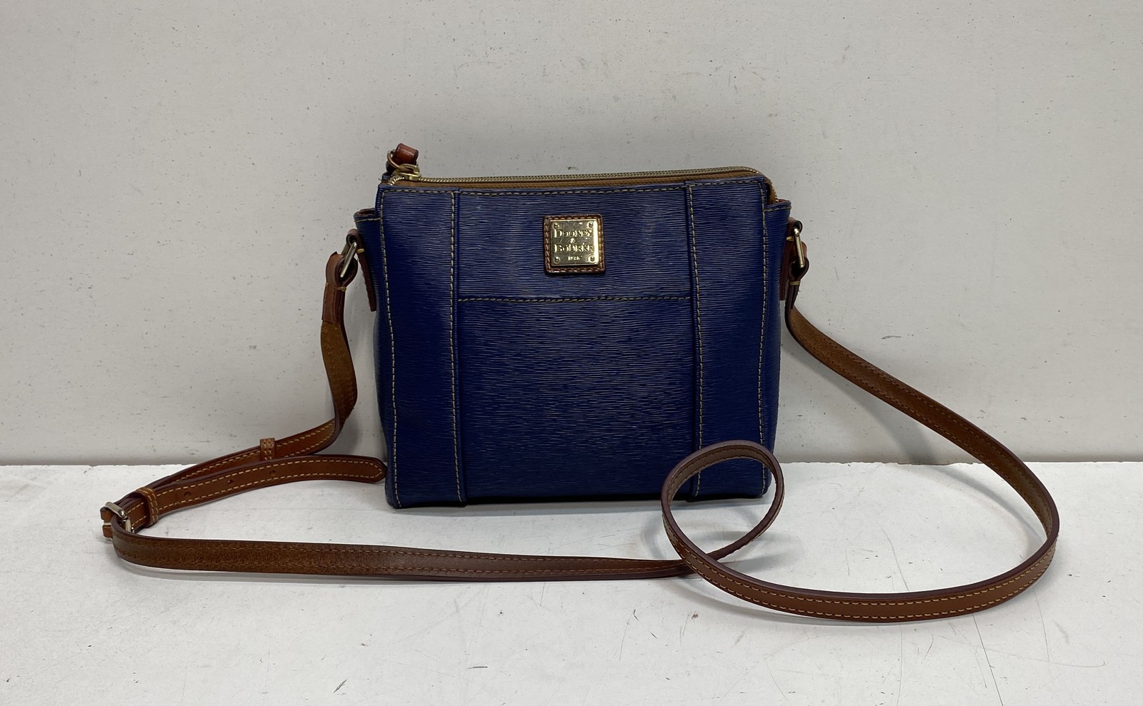 Dooney & Bourke Blue Textured Leather Crossbody Bag Gold Hardware