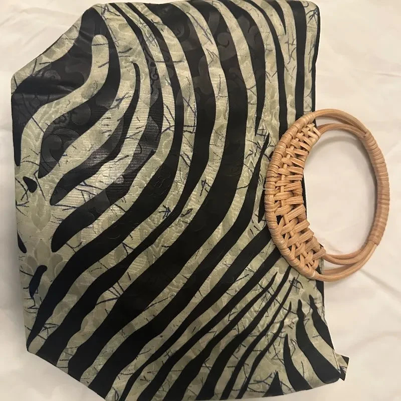 Black & Sage Green Zebra Stripe Benin Purses