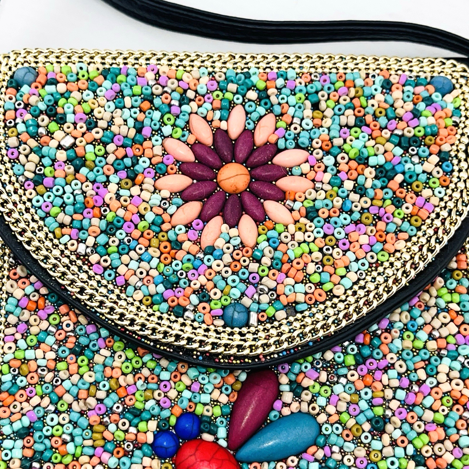 Coco + Carmen Women’s Beaded Dragonfly Pockets Flap Crossbody Bag Purse Floral