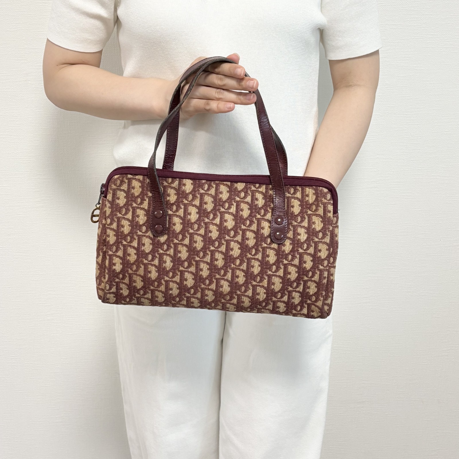 Christian Dior Vintage Trotter Handbag Bordeaux Red