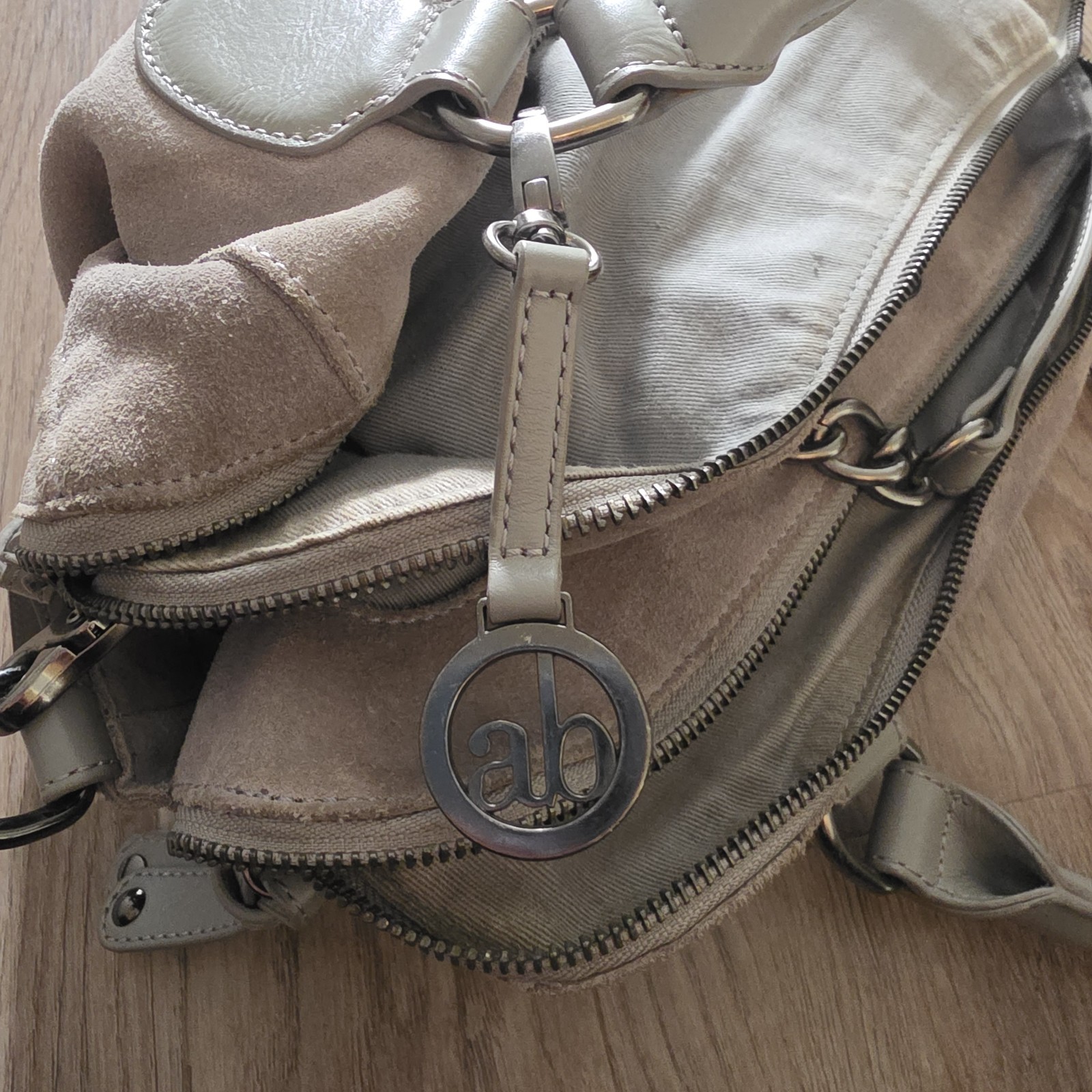 Audrey Brooke Y2K Suede Leather Slouchy Grey Blue Shoulder Bag Purse
