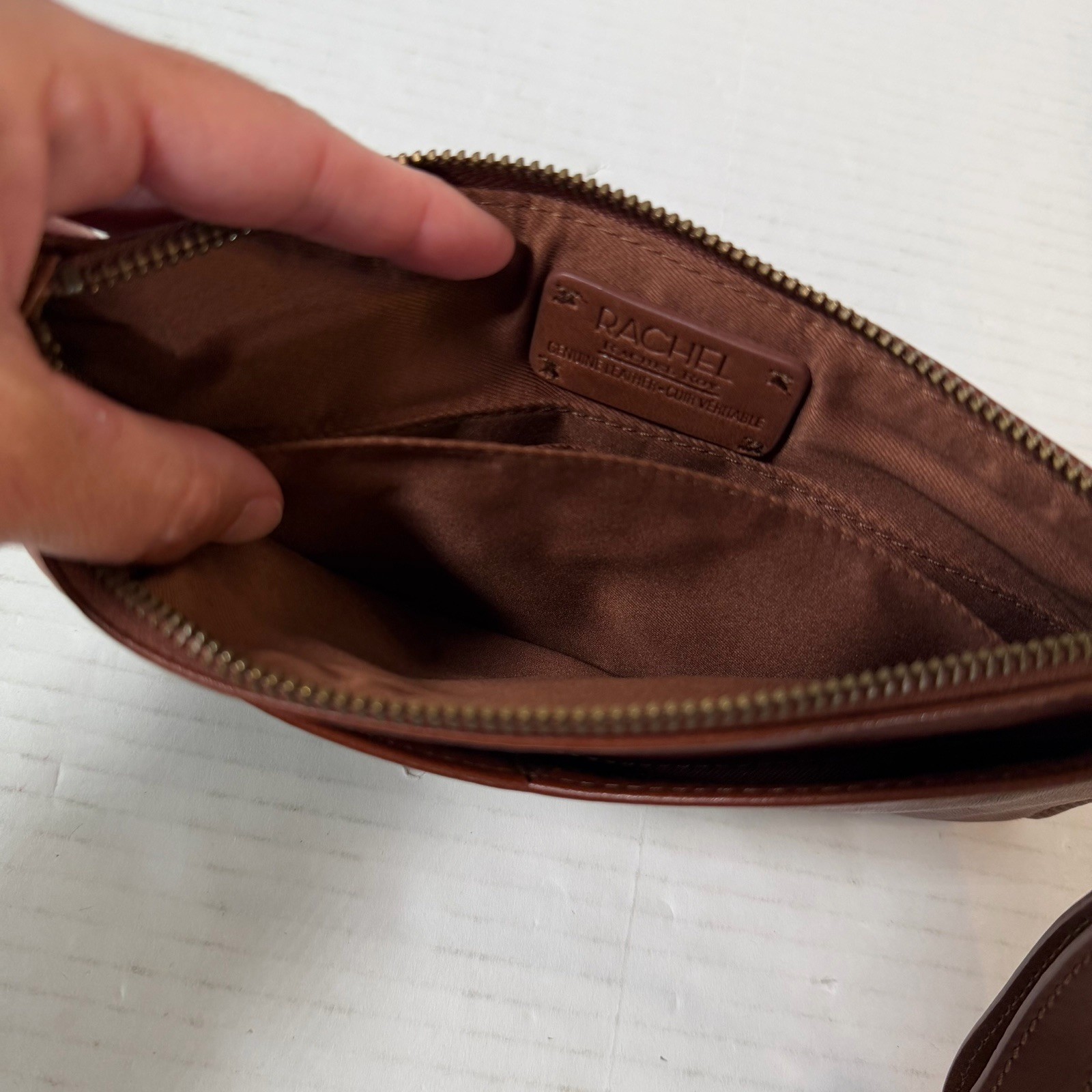 Rachel Roy Genuine Leather Cognac Brown Wristlet Purse 10” X 5.5”