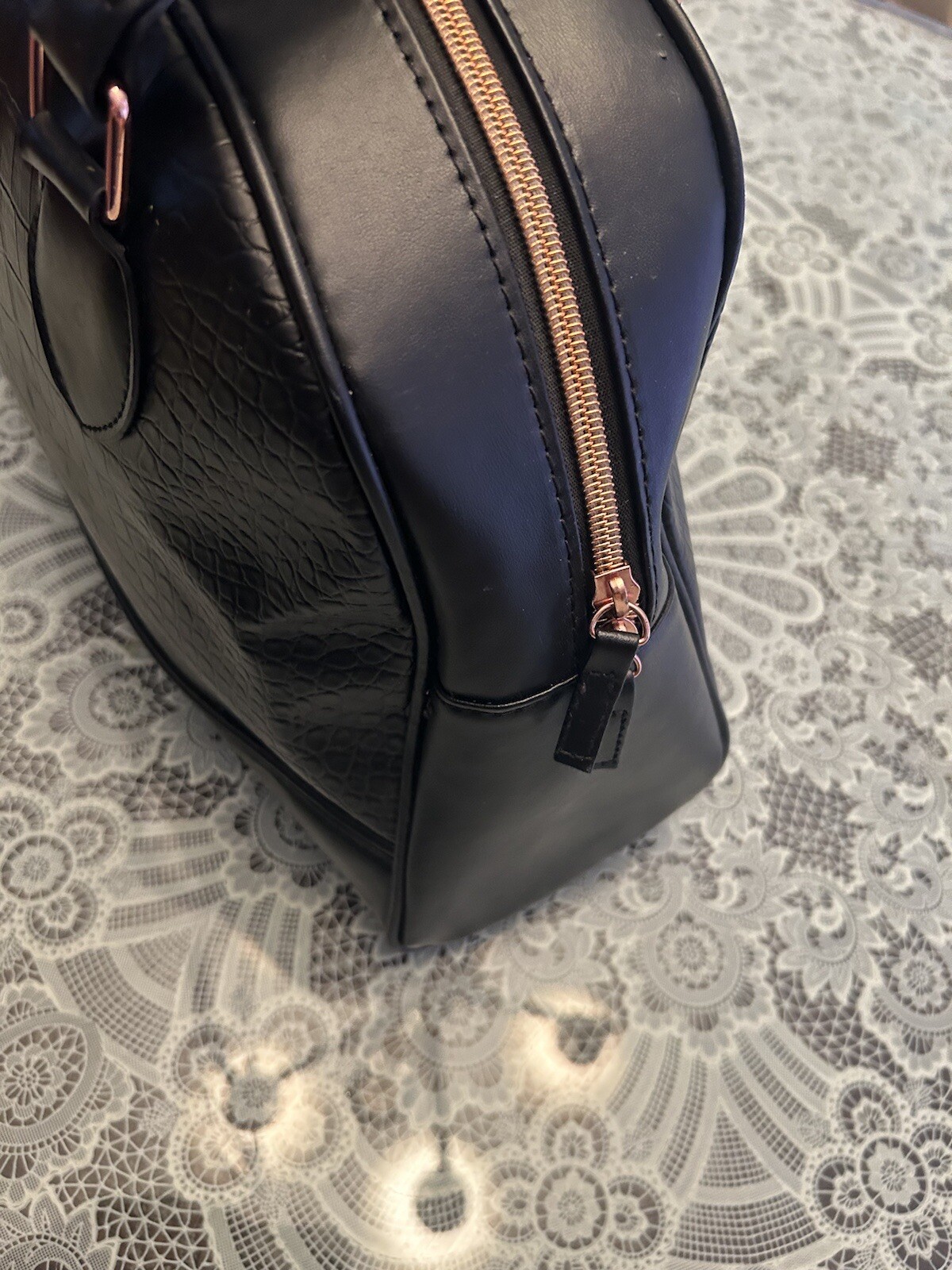 Vegan Black Color Tote Bowler Bag. Faux Leather Overnight Bag Sleek Minimal