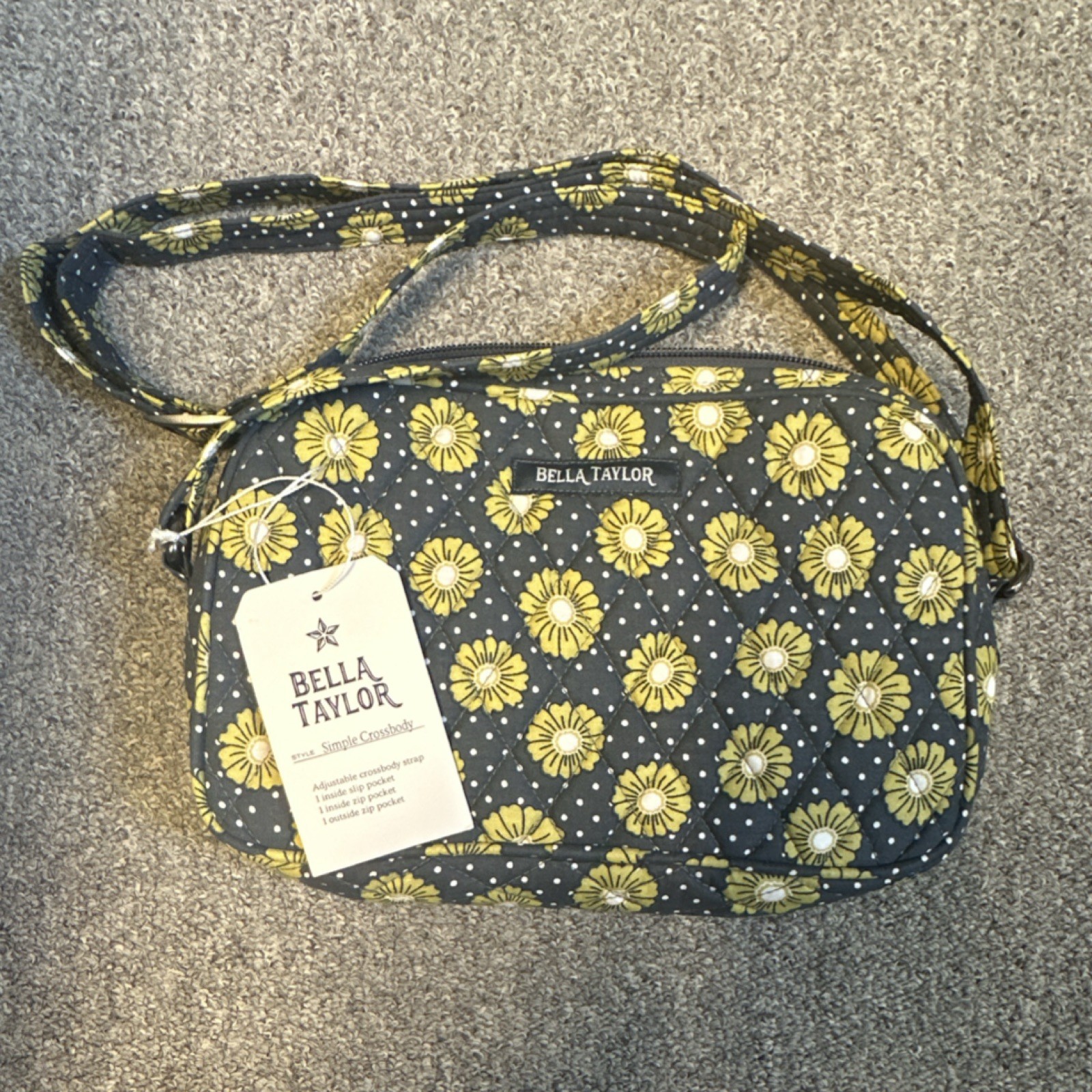 Bella Taylor Floral Quilted Crossbody Bag Yellow Gray Adjustable Strap