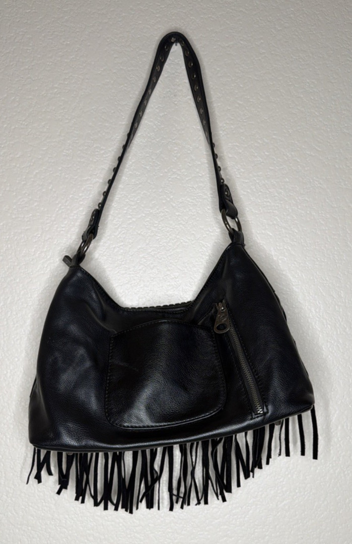 Shyanne Black Leather CCW Concealed Carry Fringe Purse Western Turquoise Concho