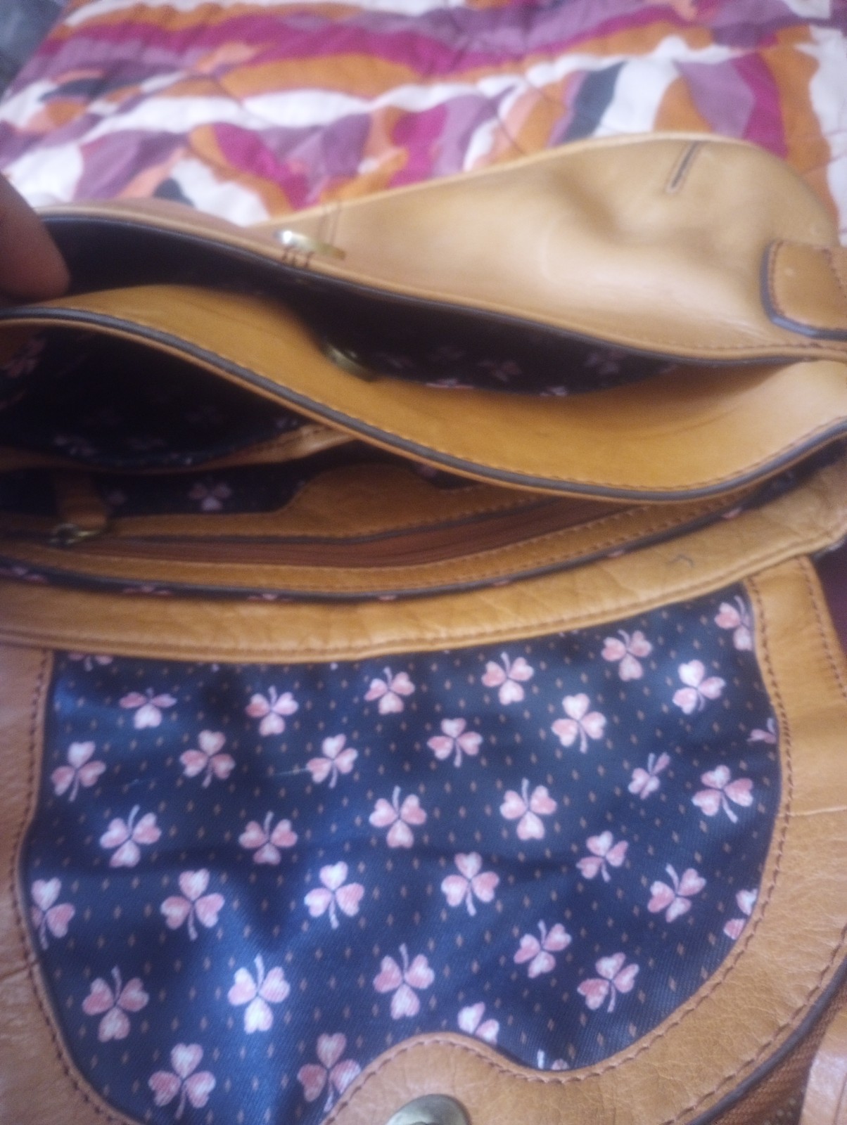 Lucky Brand Tan Floral Lined Shoulder Bag Tassel Zip Pockets