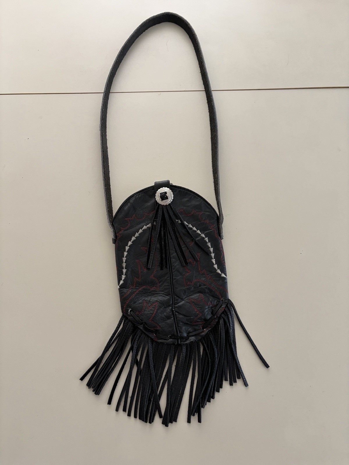 Leather Cowboy Boot Western Fringe Purse Mini Bag With Strap Black Red